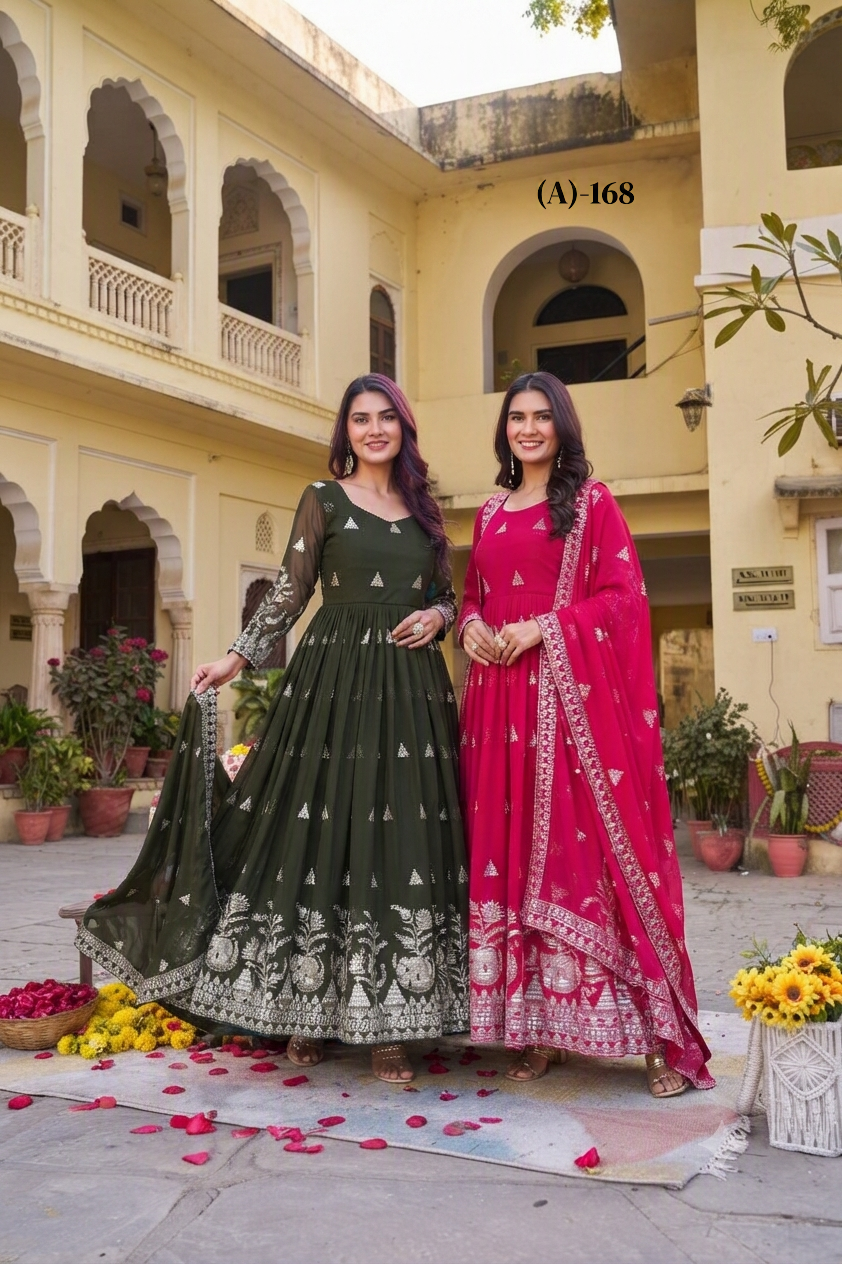 Premium Fox Georgette Festival Long Gown with Dupatta for Women | Heavy 7mm Sequence Embroidery | Designer Wedding, Party & Festive Wear Collection (A)-168