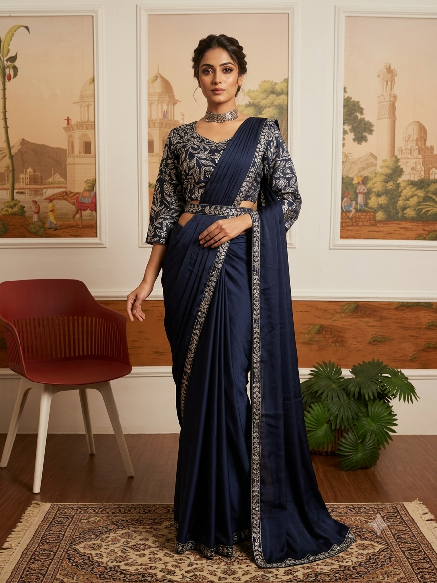 New Superhit Trending Rangoli Ready to Wear Saree with Heavy Embroidered Stylish Blouse - Fully Stitched