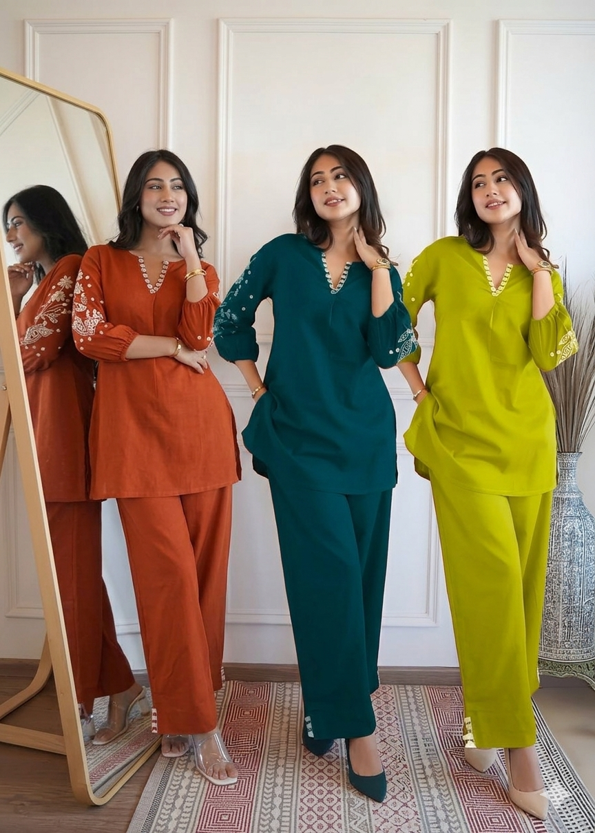 Modern Viscose Rayon Co-Ord Set for Women with Embroidery Work - Fully Stitched