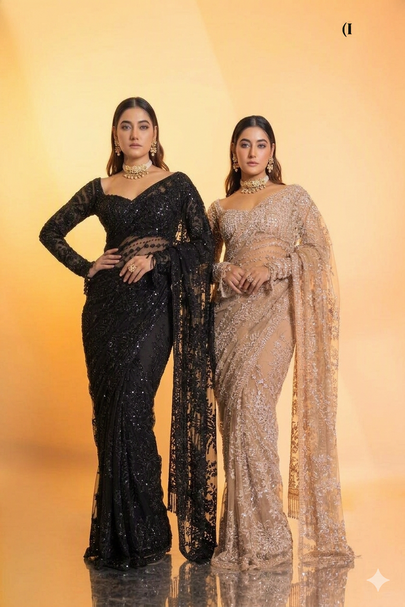 Bollywood Blockbuster Butterfly Net Sequins Embroidered Saree with Designer Blouse