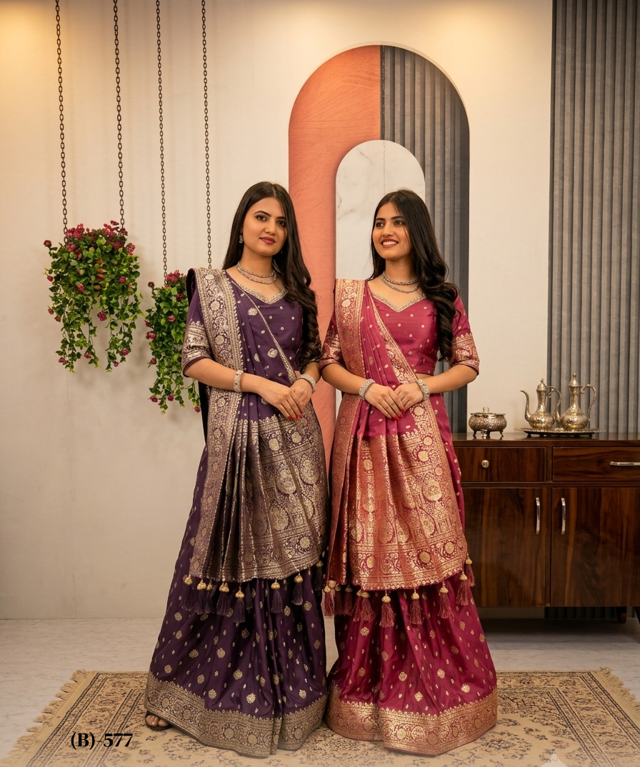 Festival Collection Pure Silk Ready-Made Patli Saree with Heavy Zecard Work - Ready-Made Patli