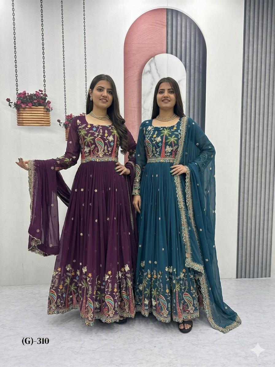 Designer Fox Georgette Embroidered Gown with Dupatta -  Fully Stitched