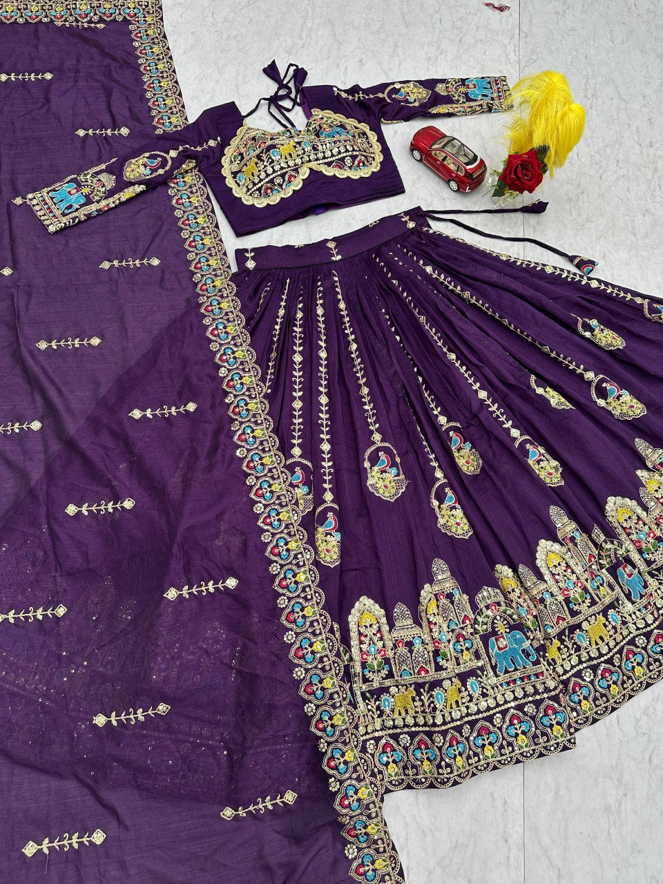 Launching New Festival Pure Vichitra Lehenga Choli with Heavy Coding Sequence Work - Fully Stitched