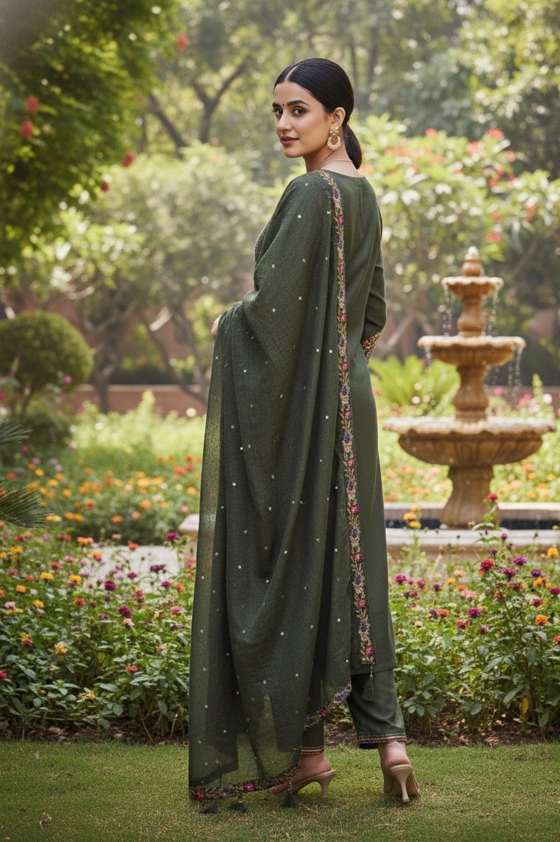 Designer Cotton Silk Embroidered Kurti Pant Set with Dupatta - Fully Stitched