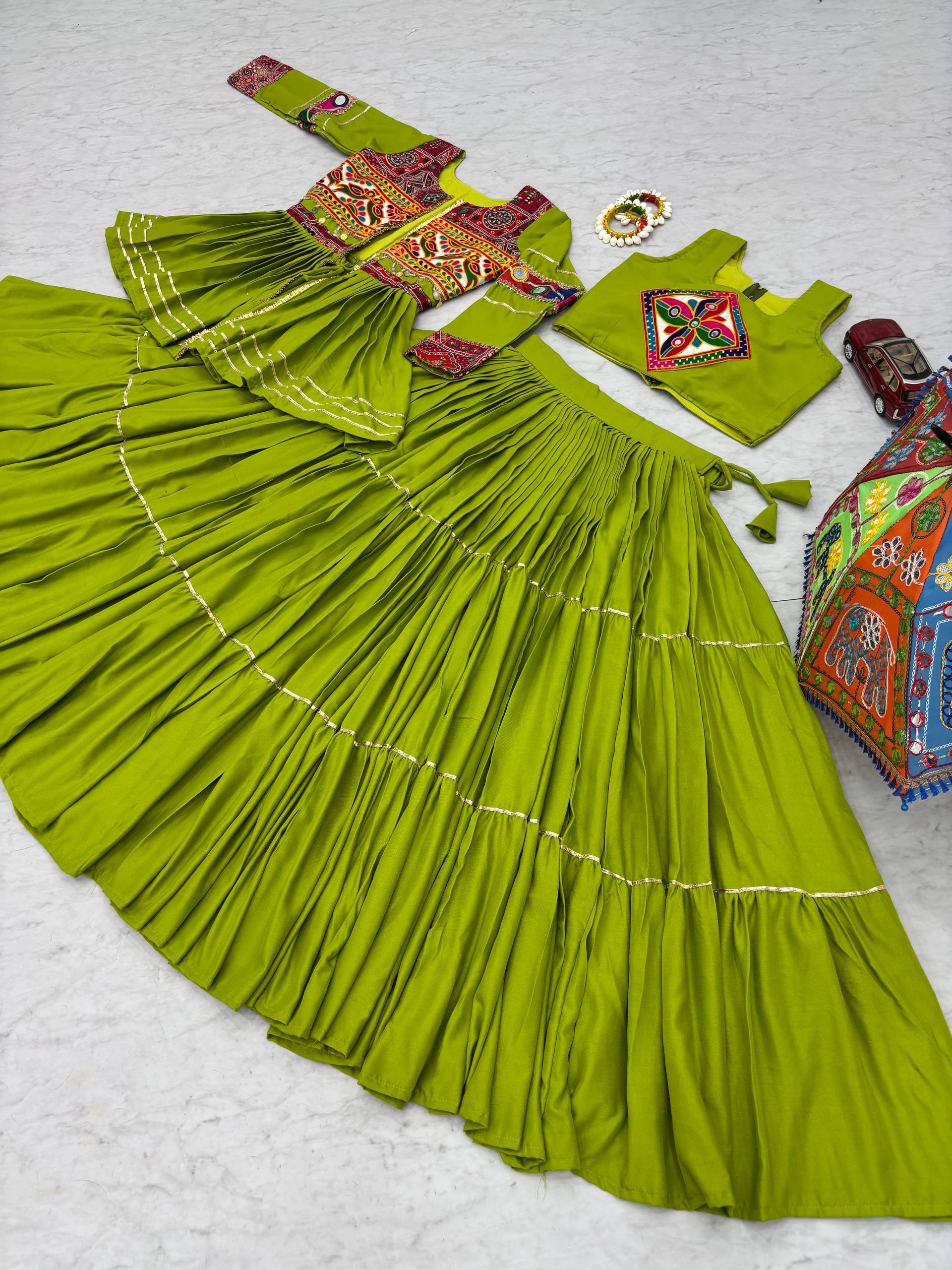 Navratri Special Pure Cotton Gamathi Work Lehenga Choli with Koti - Fully Stitched