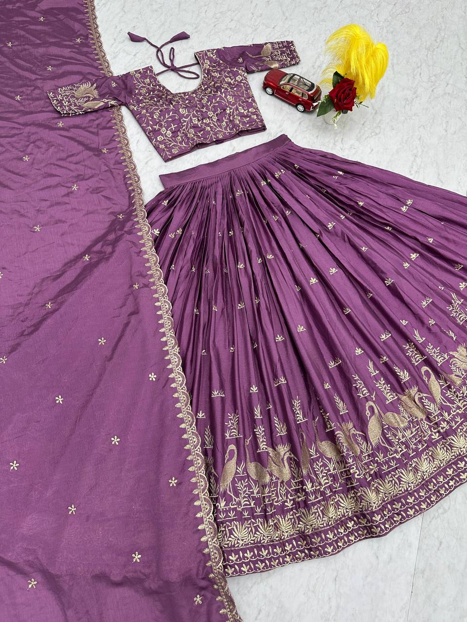 Launching New Festival Chinon Lehenga Choli with Embroidered Dupatta - Fully Stitched