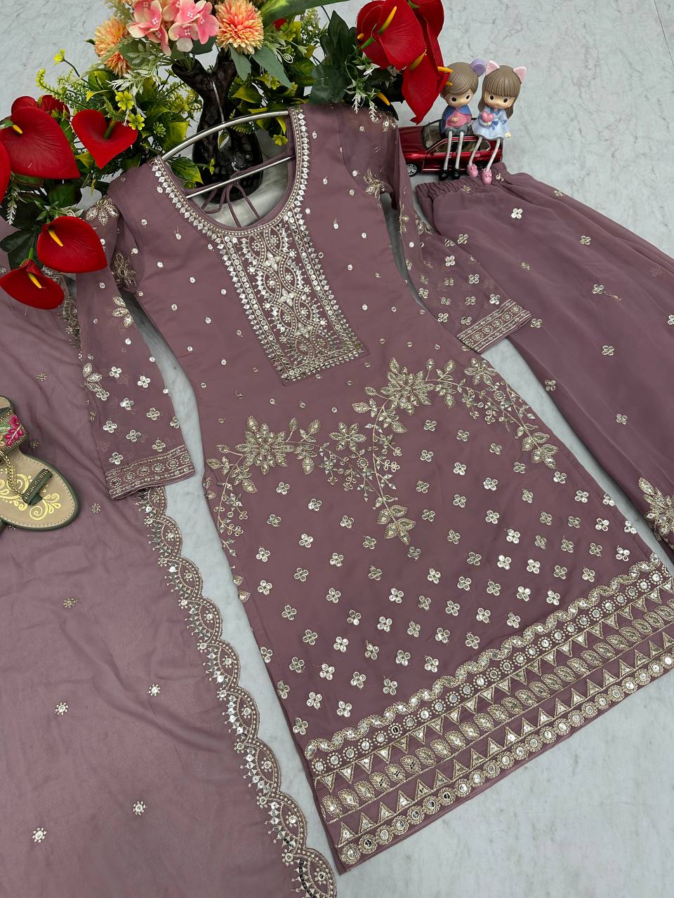 Designer Party Wear Embroidered Palazzo Suit Set with Dupatta - Fully Stitched