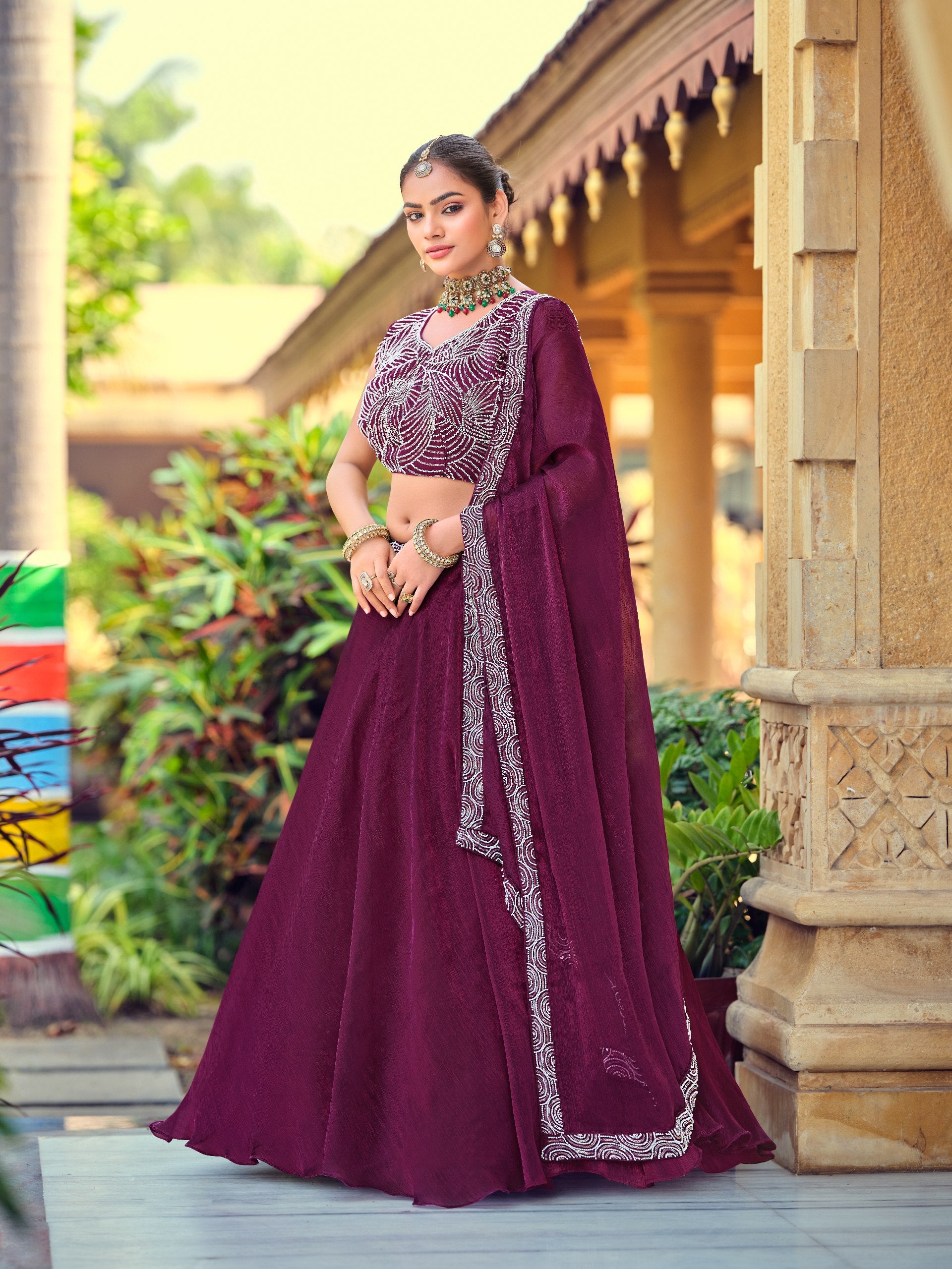 Premium Purple Silk Lehenga Choli with Beads Work Dupatta for Wedding & Festive Wear