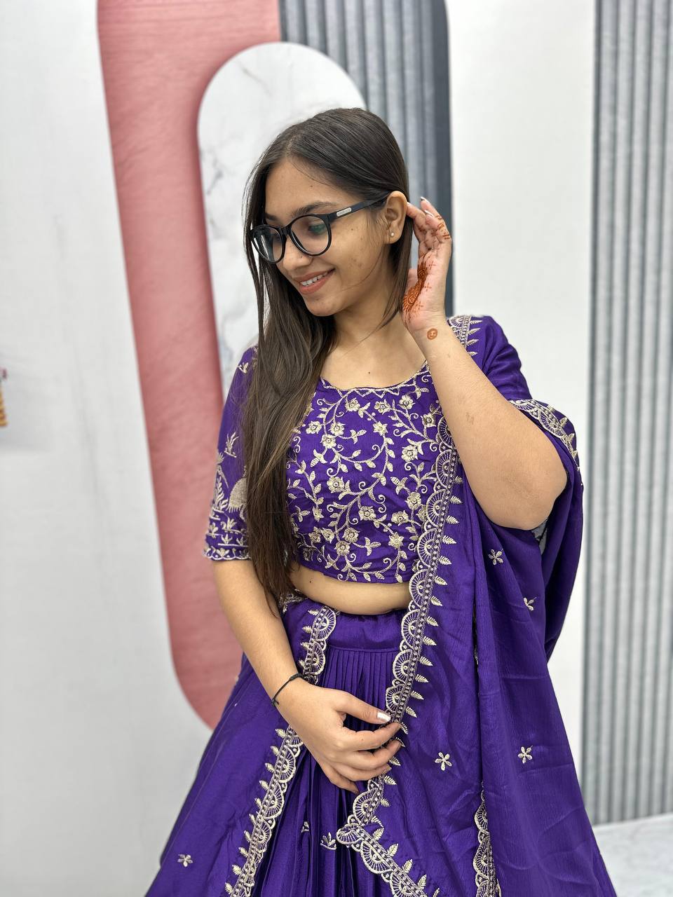 Launching New Festival Chinon Lehenga Choli with Elegant Embroidery Work - Fully Stitched