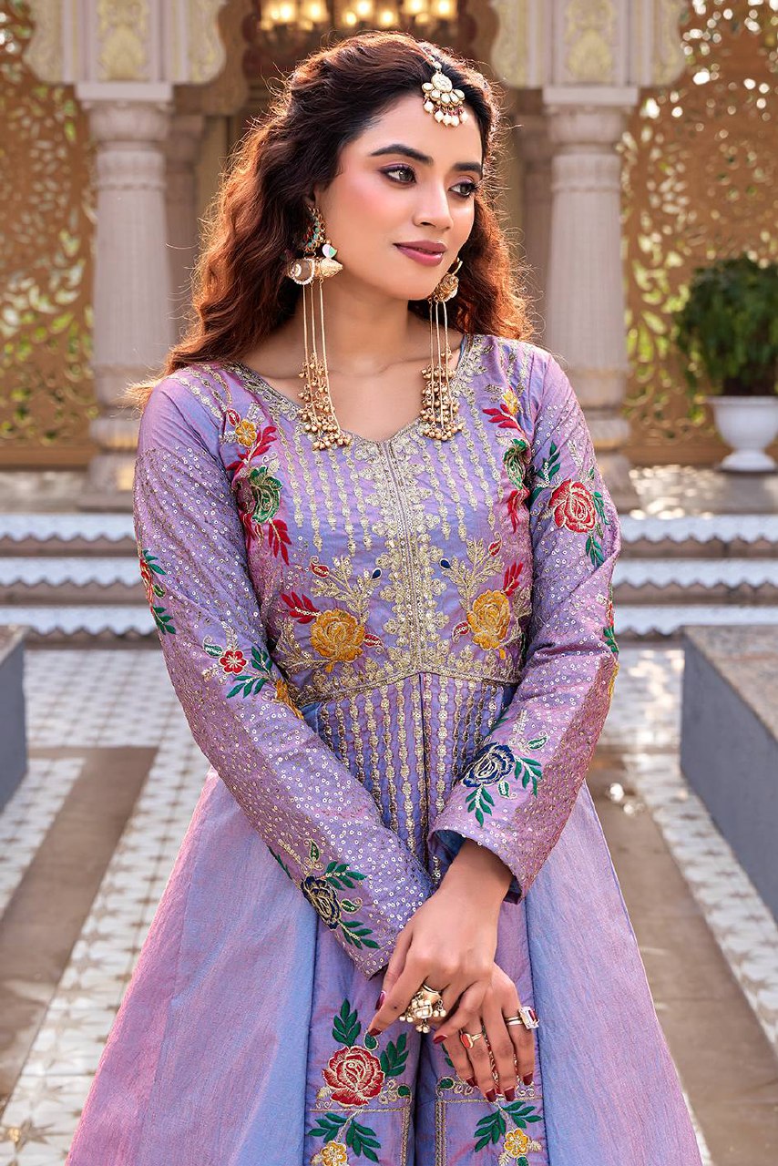 Wedding Collection Satin Silk Lehenga Choli with Embroidery Sequence Work - Fully Stitched