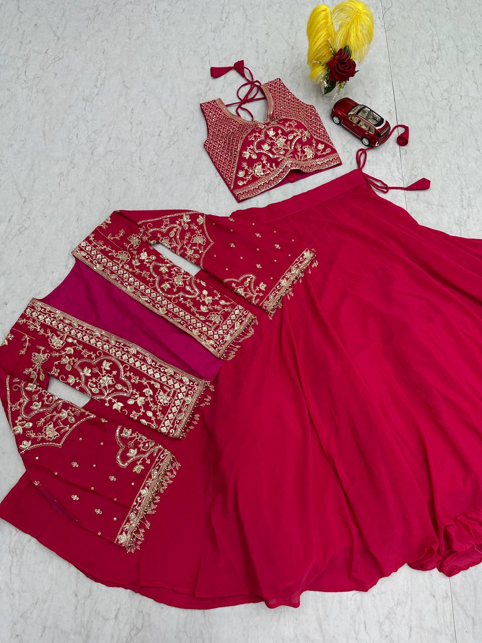 Trendy Indo Western Lehenga Outfit with Sequence Work Shrug - Fully Stitched