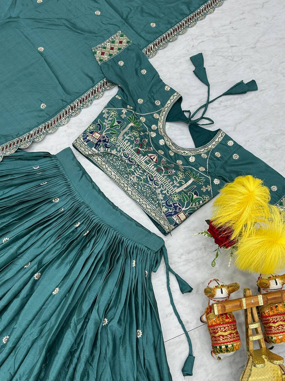 Festival Collection Chinon Lehenga Choli with Heavy Embroidery Sequence Work - Fully Stitched
