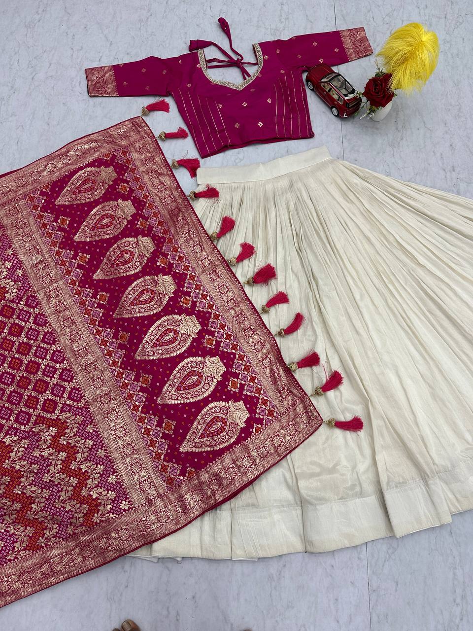 Wedding Special Trending Lehenga Saree with Jacquard Silk Blouse and Simar Silk Lehenga - Ready-Made Patli