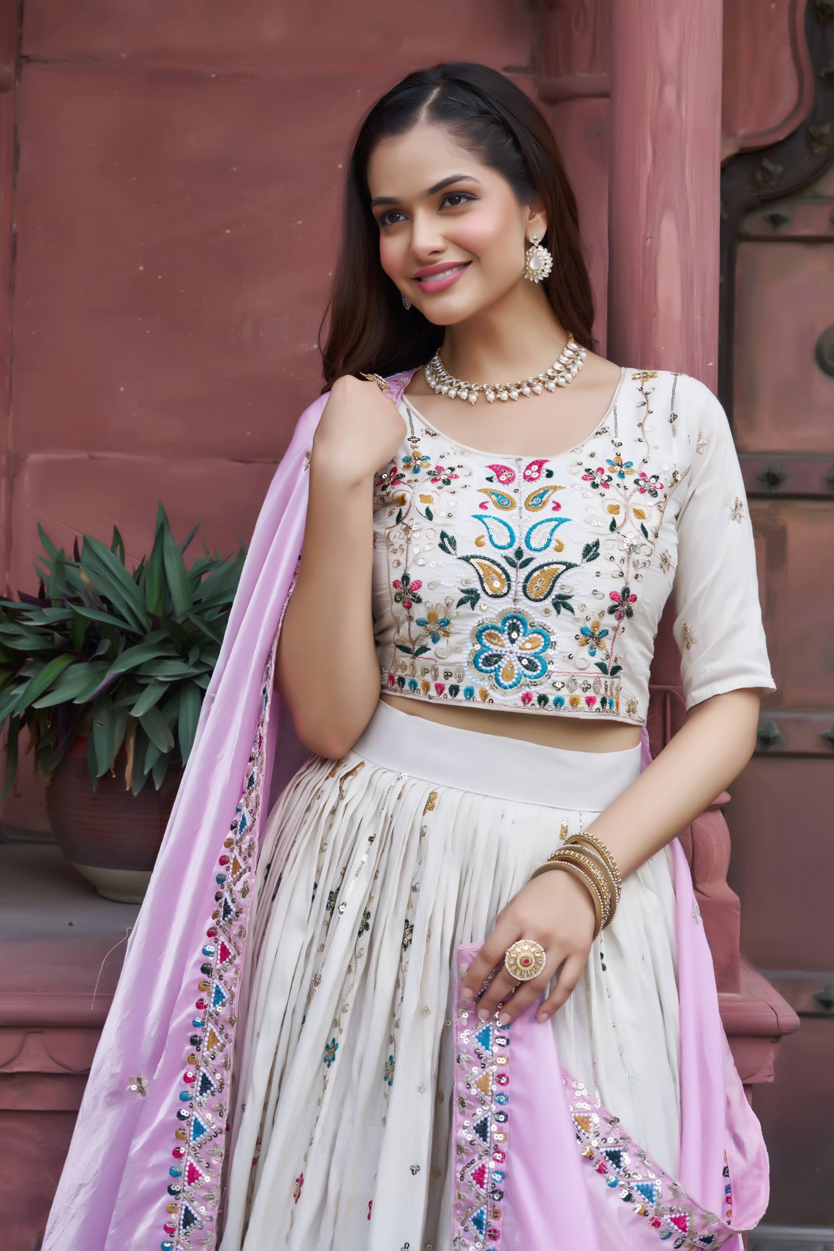 Festival Collection Tissue Silk Lehenga Choli with Heavy Embroidery Sequence Work - Fully Stitched