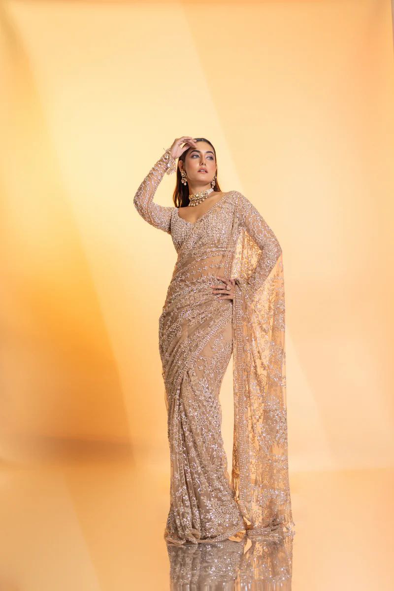 Bollywood Blockbuster Butterfly Net Sequins Embroidered Saree with Designer Blouse