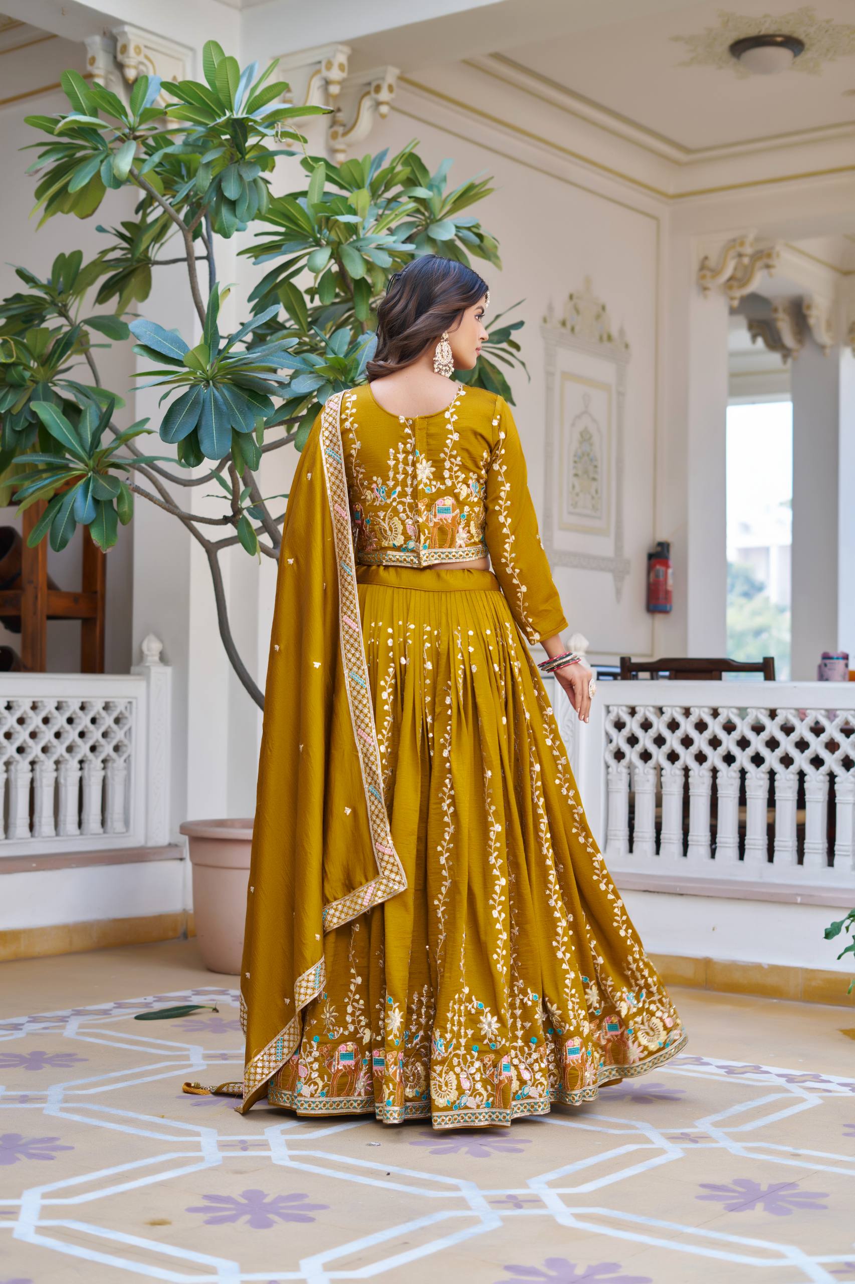 Festival Collection Vichitra Lehenga Choli with Heavy Embroidery Sequence Work - Fully Stitched