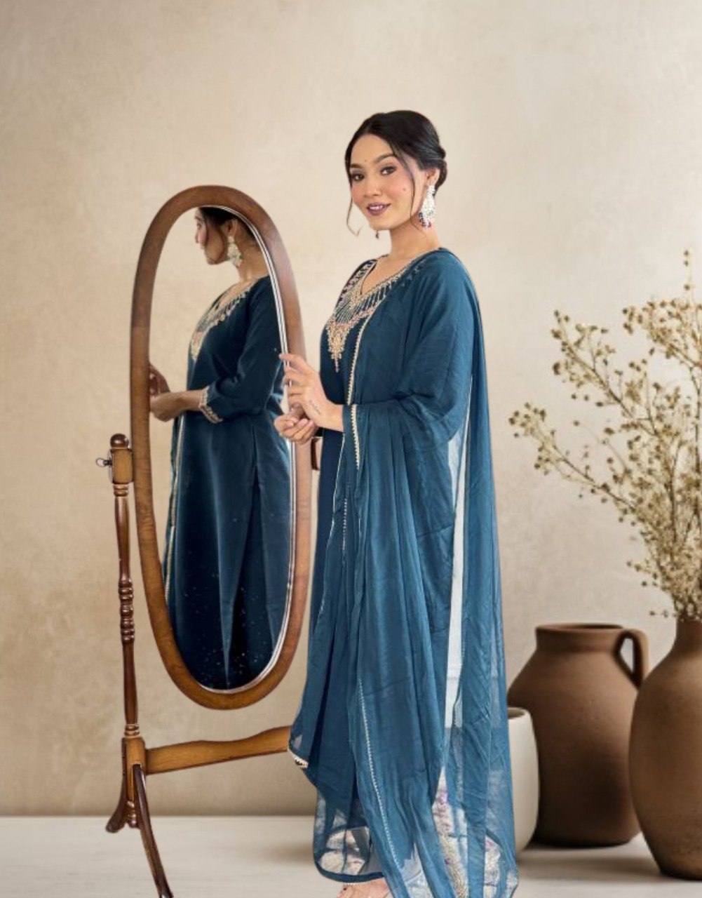Stylish Chanderi Embroidered Kurta Pant Set with Chinon Dupatta for Party Wear - Fully Stitched