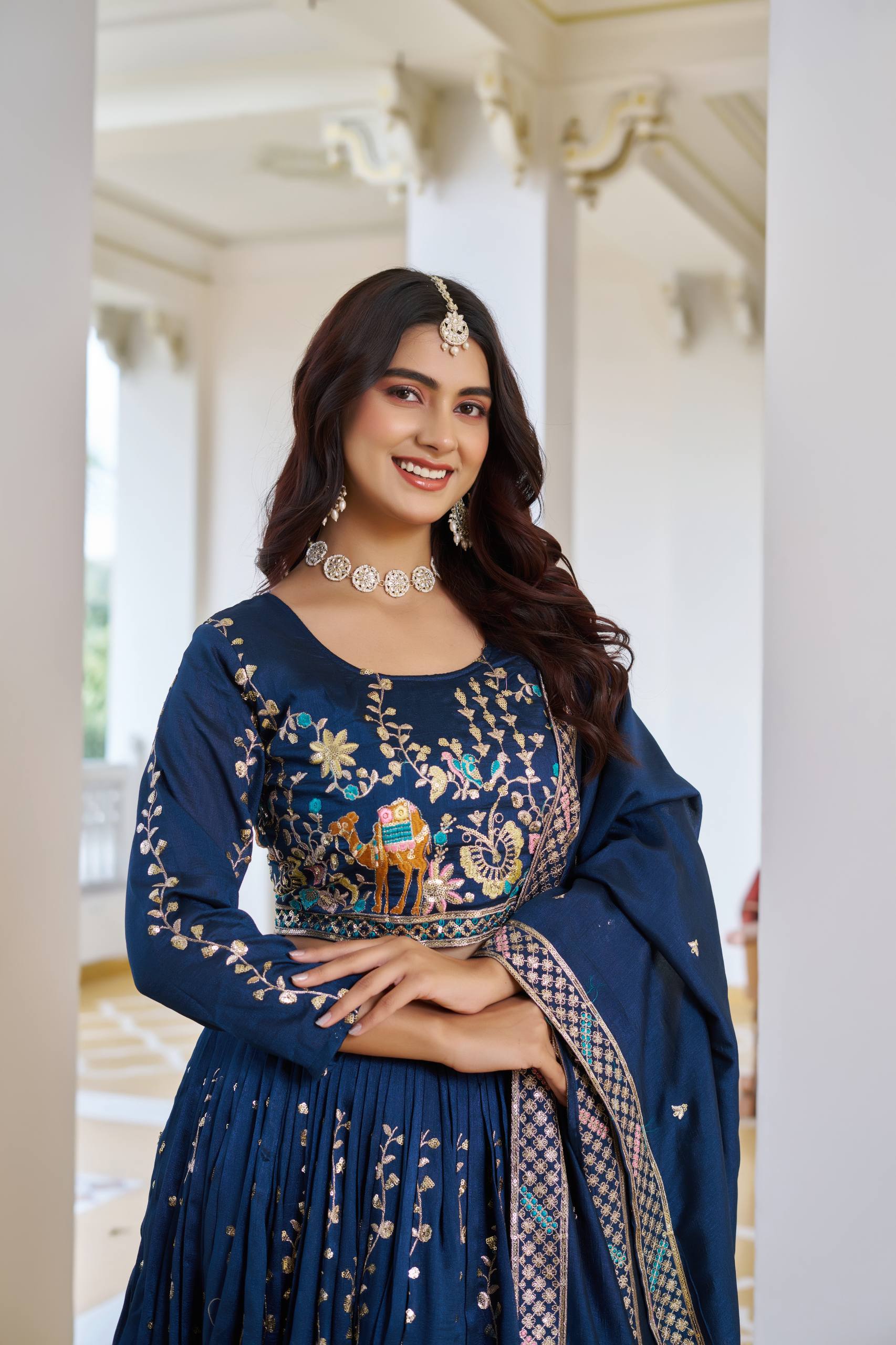 Festival Collection Vichitra Lehenga Choli with Heavy Embroidery Sequence Work - Fully Stitched