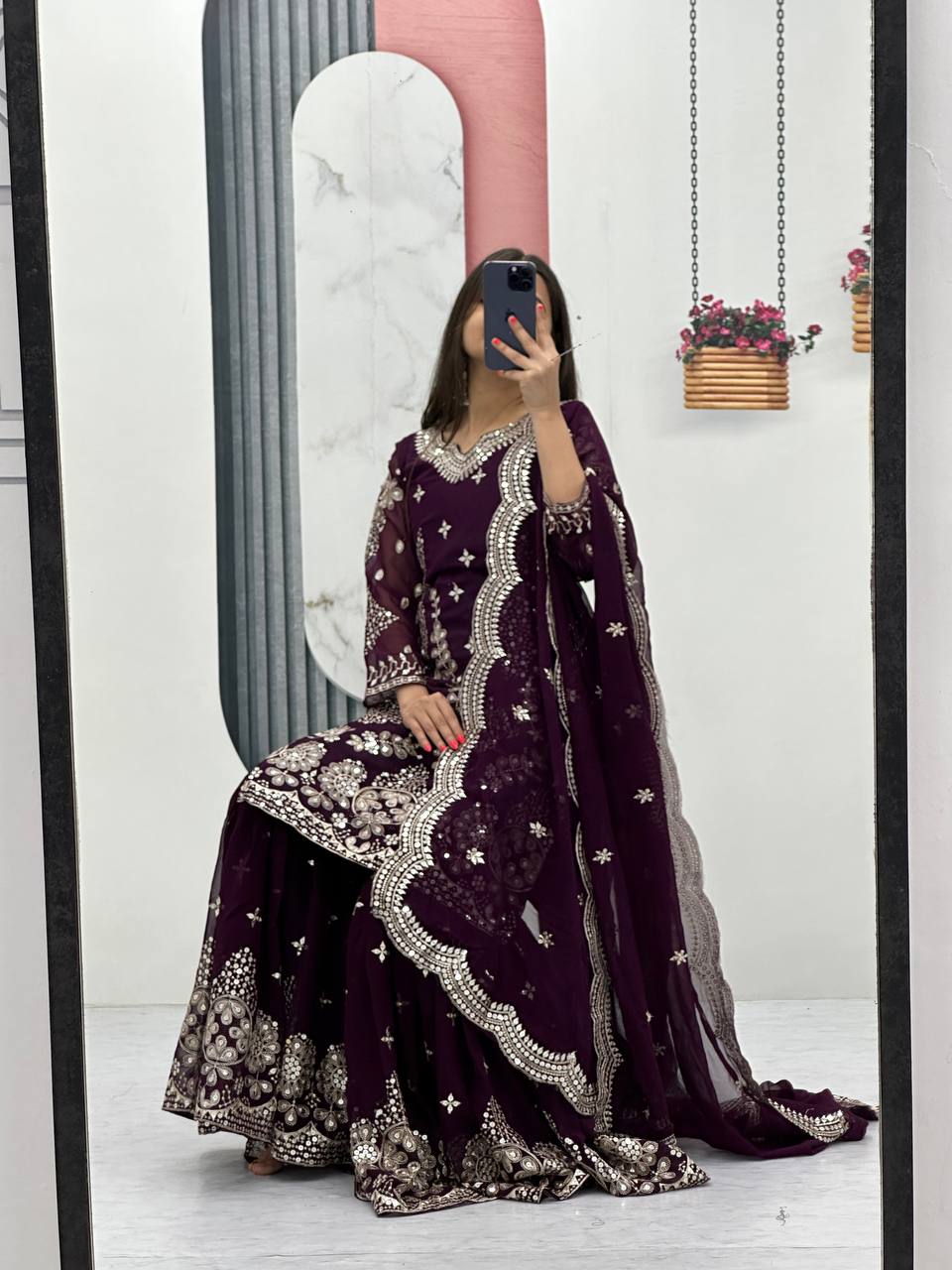 Designer Party Wear Embroidered Sharara Suit Set with Dupatta - Fully Stitched