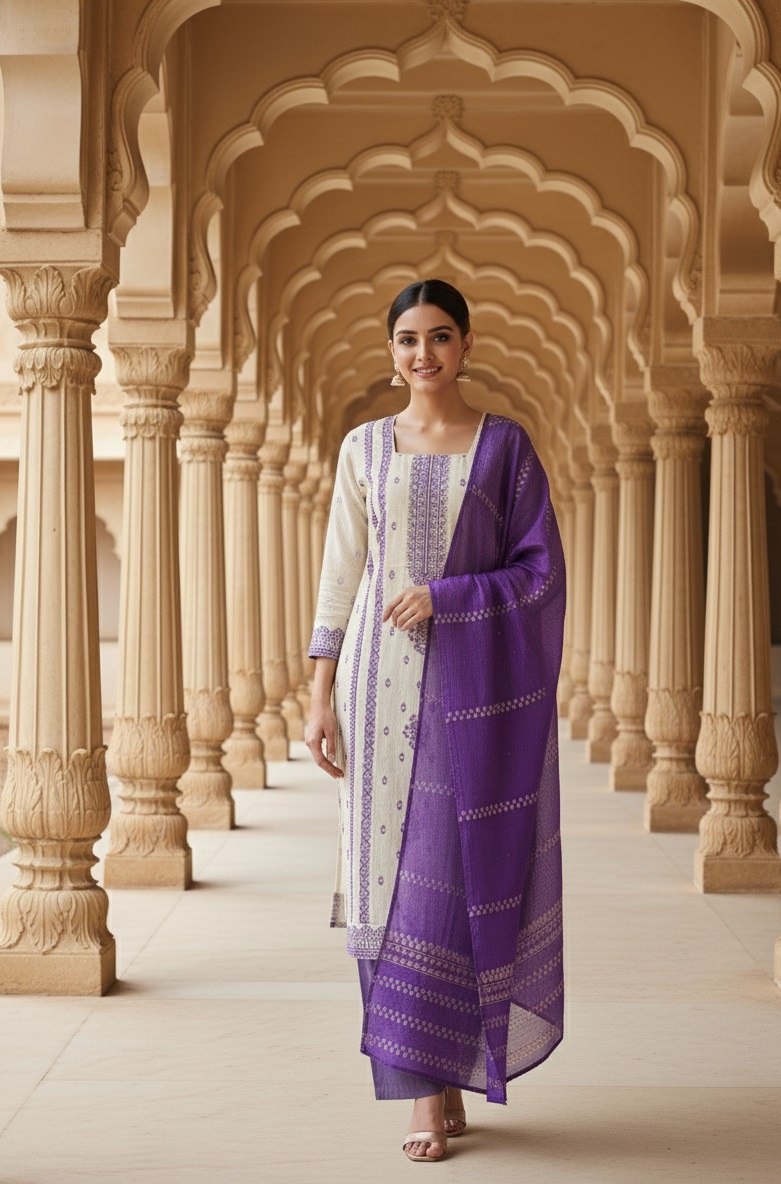 Designer Embroidered Kurta Pant Set with Printed Dupatta Perfect For Wedding Function