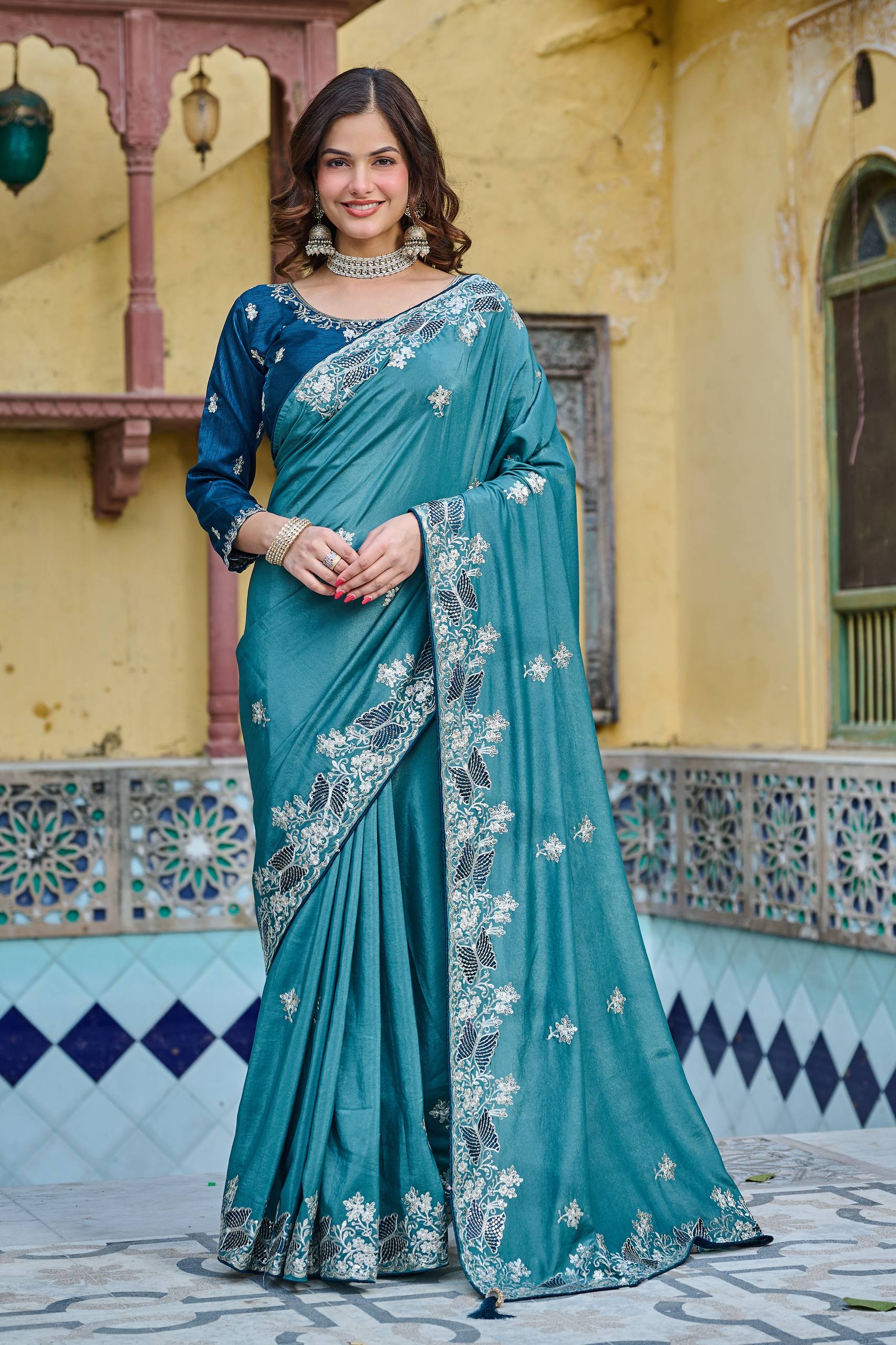 Wedding Saree in Pure HO Silk with Heavy Thread and Sequence Embroidery Work