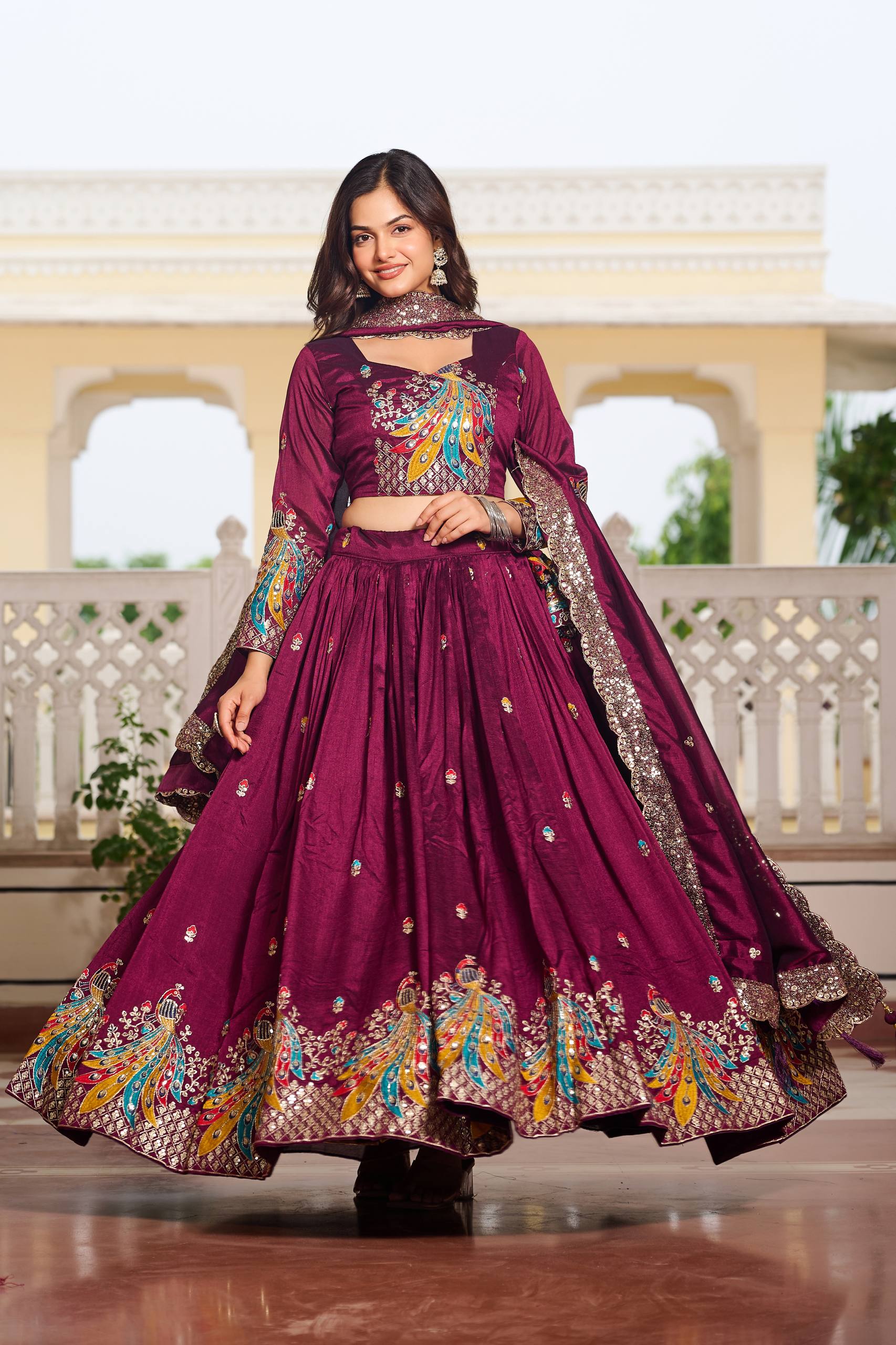 Festival Collection Vichitra Lehenga Choli with Heavy Embroidery and 3MM Sequence Work  - Fully Stitched (