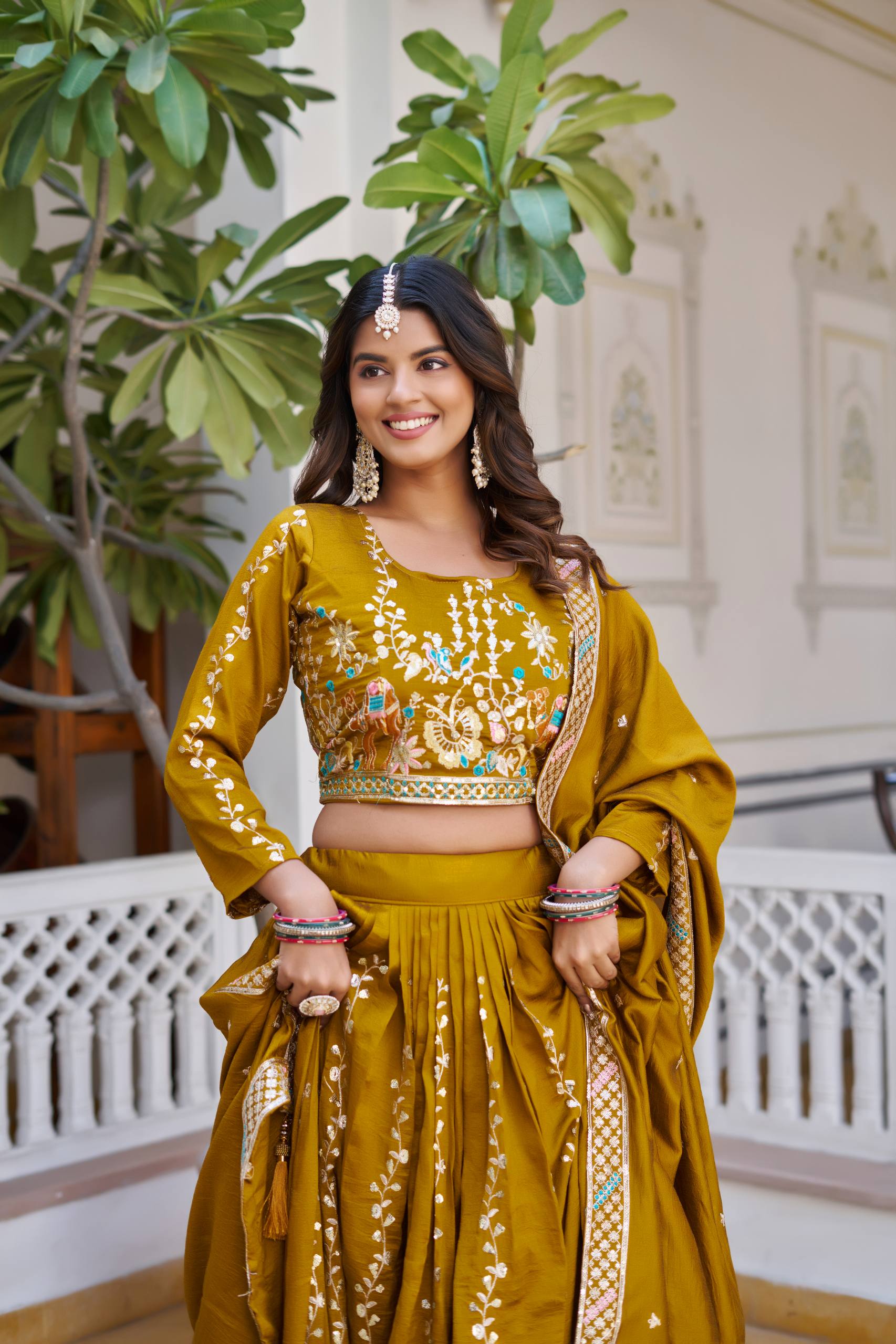 Festival Collection Vichitra Lehenga Choli with Heavy Embroidery Sequence Work - Fully Stitched