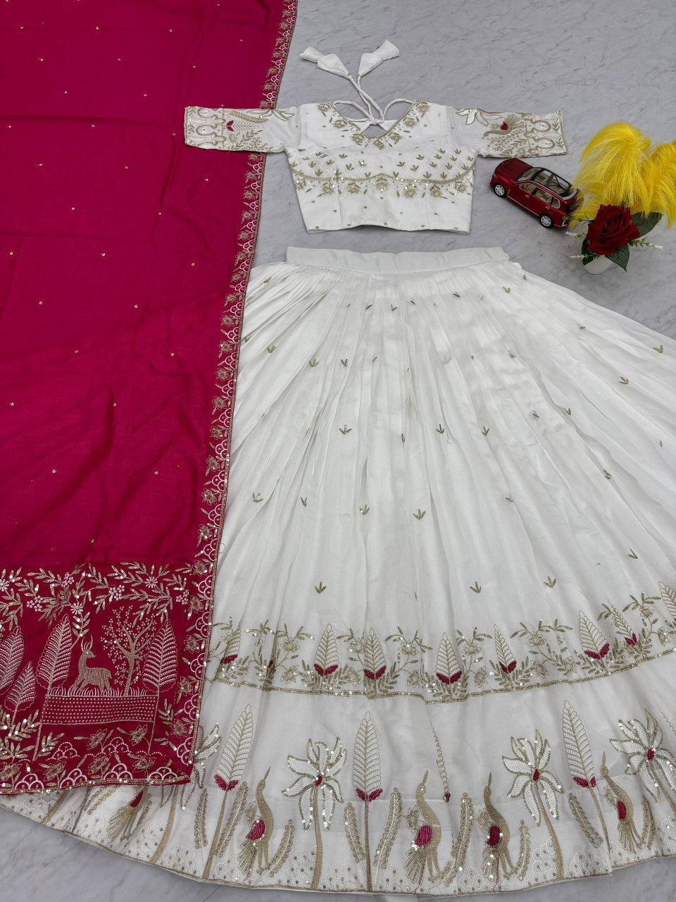 New Festival Vichitra Silk Lehenga Choli with Heavy Sequence Embroidery Work - Fully Stitched