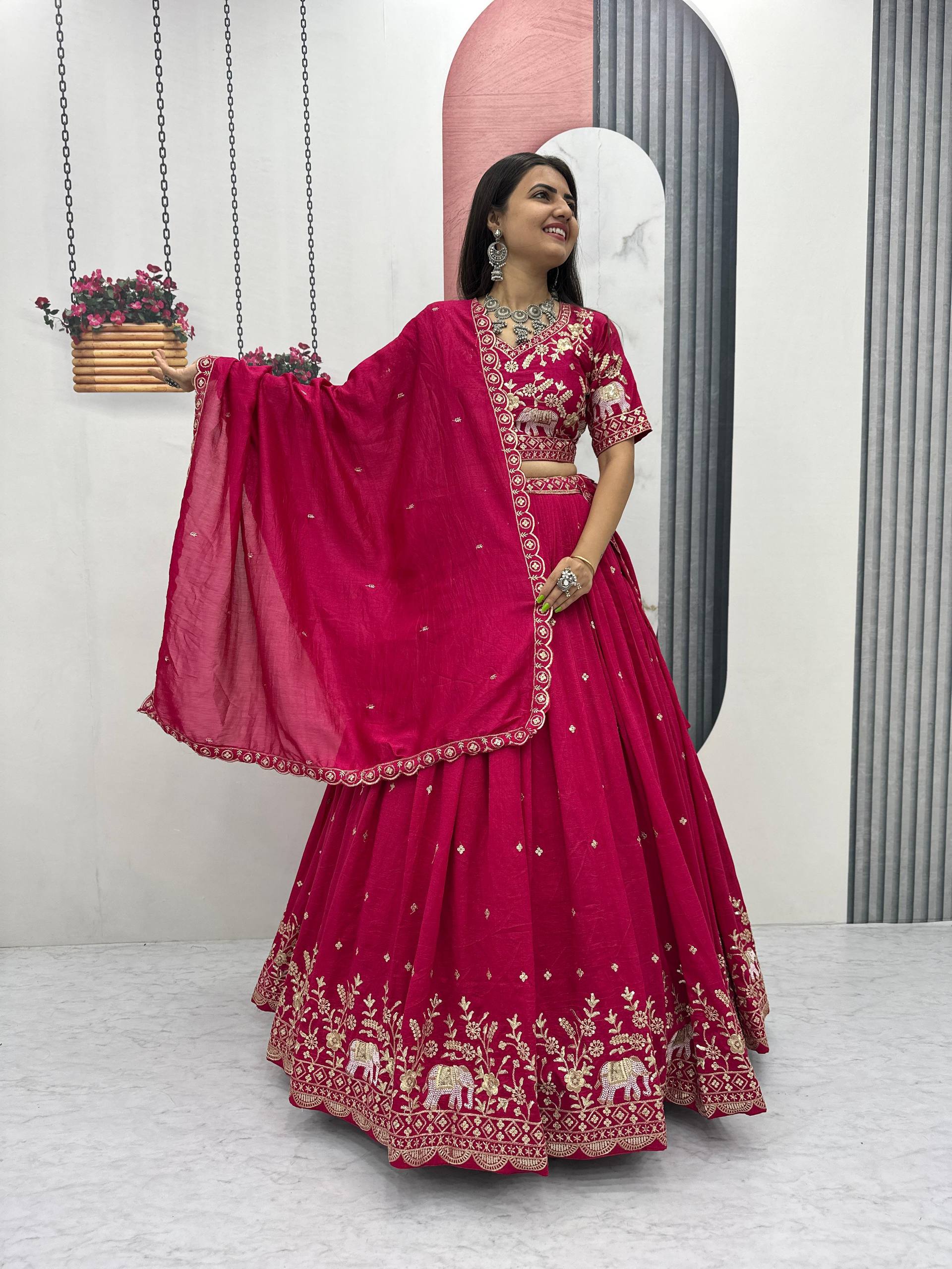 New Festival Vichitra Silk Lehenga Choli with Designer Embroidery Dupatta - Fully Stitched