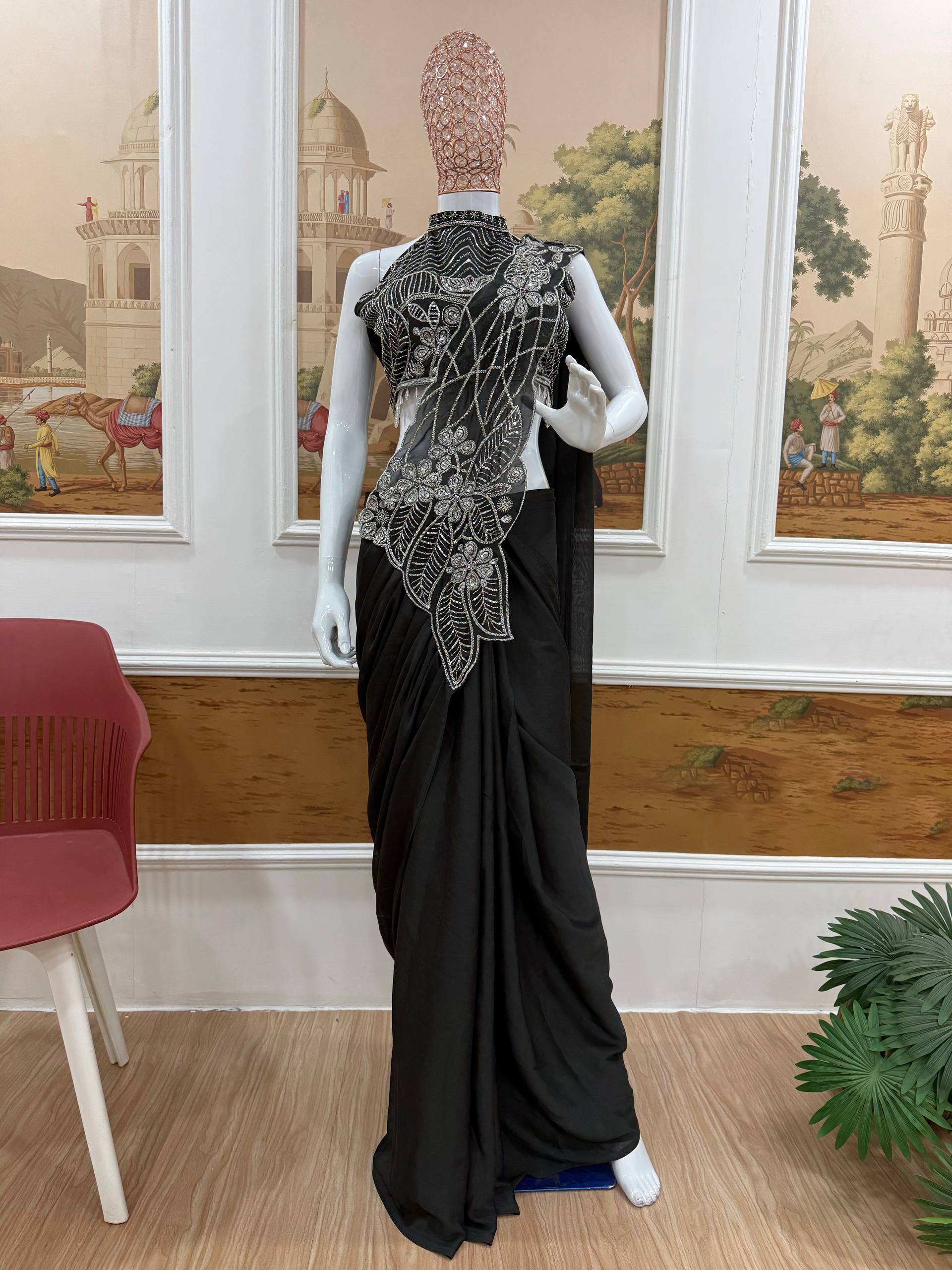 New Superhit Trending Rangoli Ready to Wear Saree with Fully Embroidered Beads Work Blouse - Fully Stitched