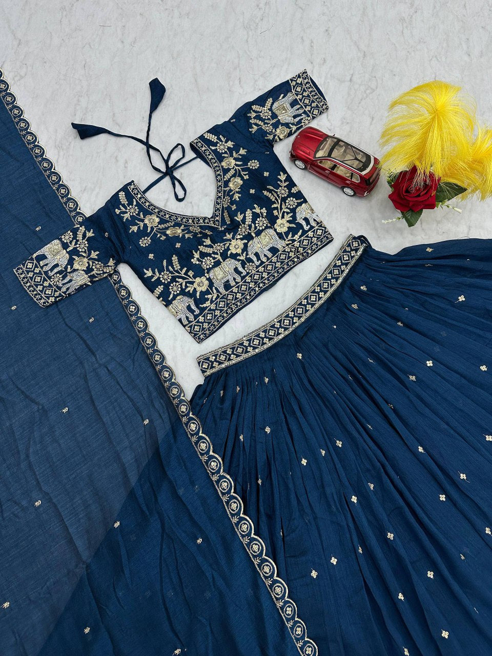 New Festival Vichitra Silk Lehenga Choli with Designer Embroidery Dupatta - Fully Stitched