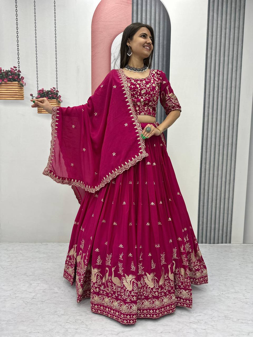 Launching New Festival Chinon Lehenga Choli with Elegant Embroidery Work - Fully Stitched