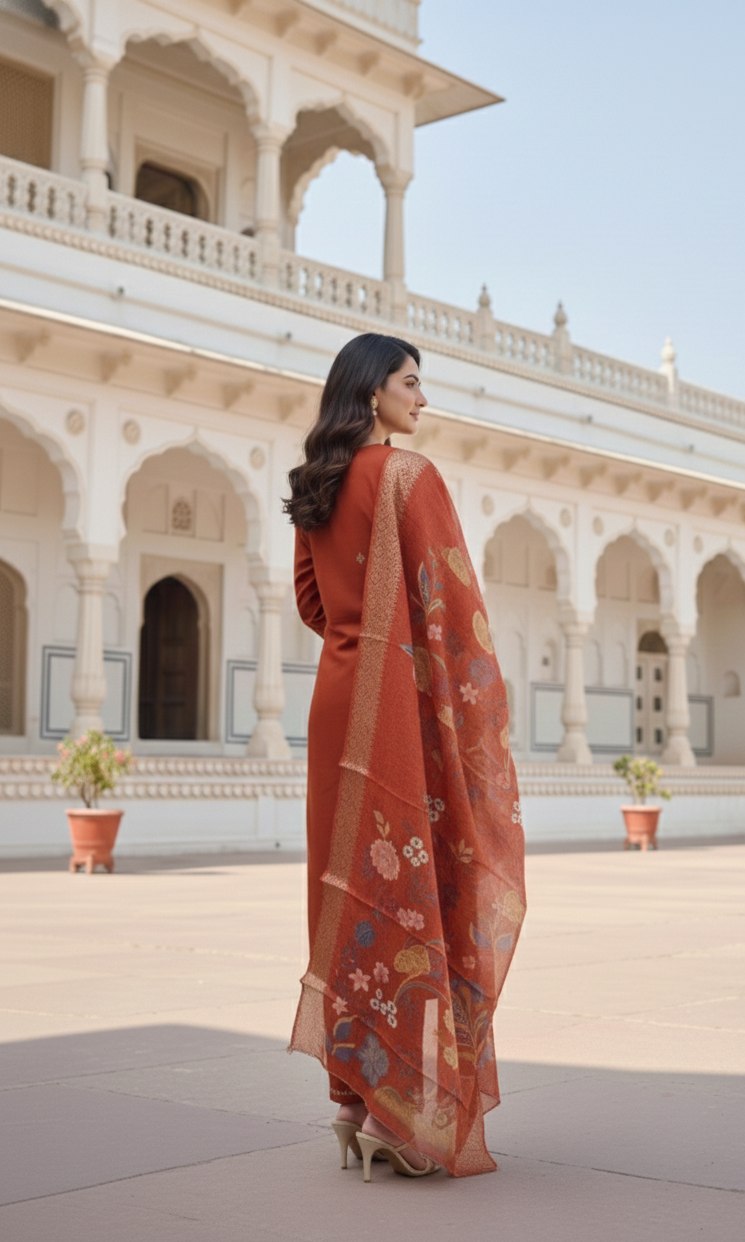 Designer Cotton Silk Embroidered Kurti Pant Set with Digital Print Dupatta - Fully Stitched
