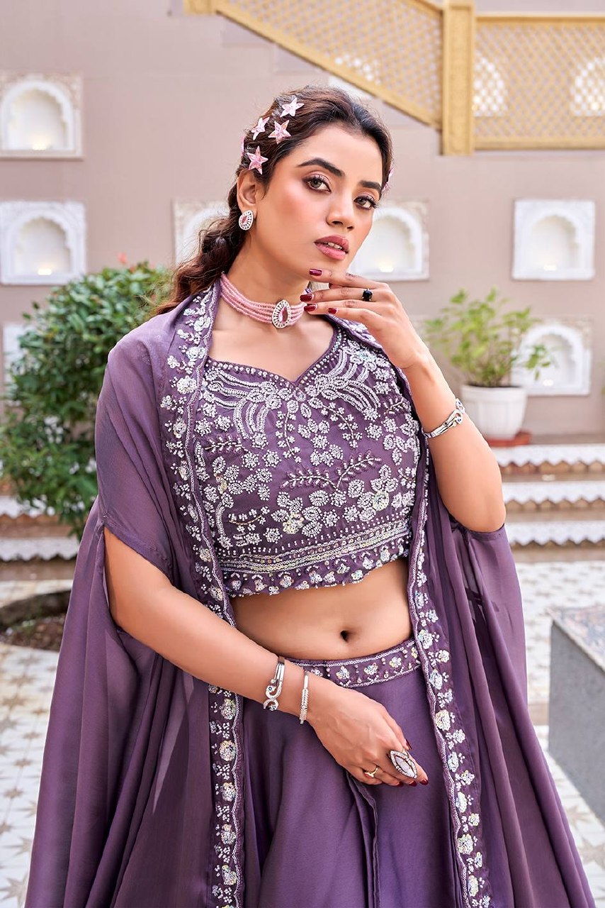 Wedding Special Pure Rangoli Silk Lehenga Choli with Shrug Style Dupatta - Fully Stitched