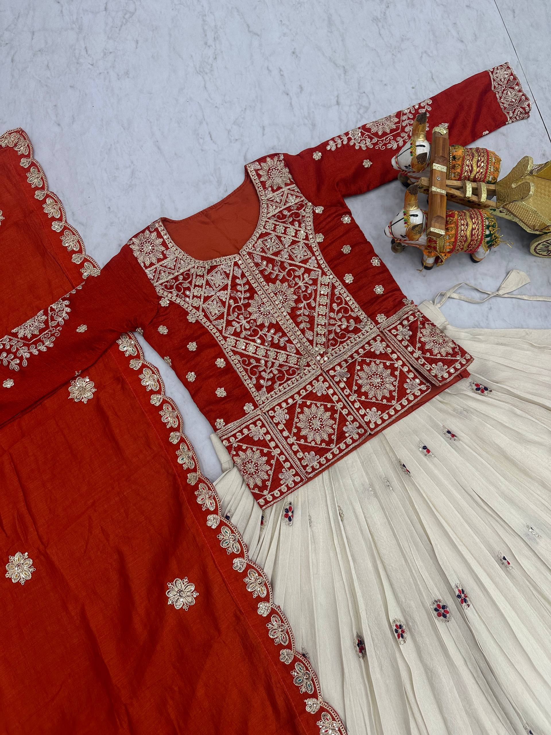 Festival Collection Vichitra and Tissue Silk Lehenga Choli with Heavy Embroidery Work - Fully Stitched