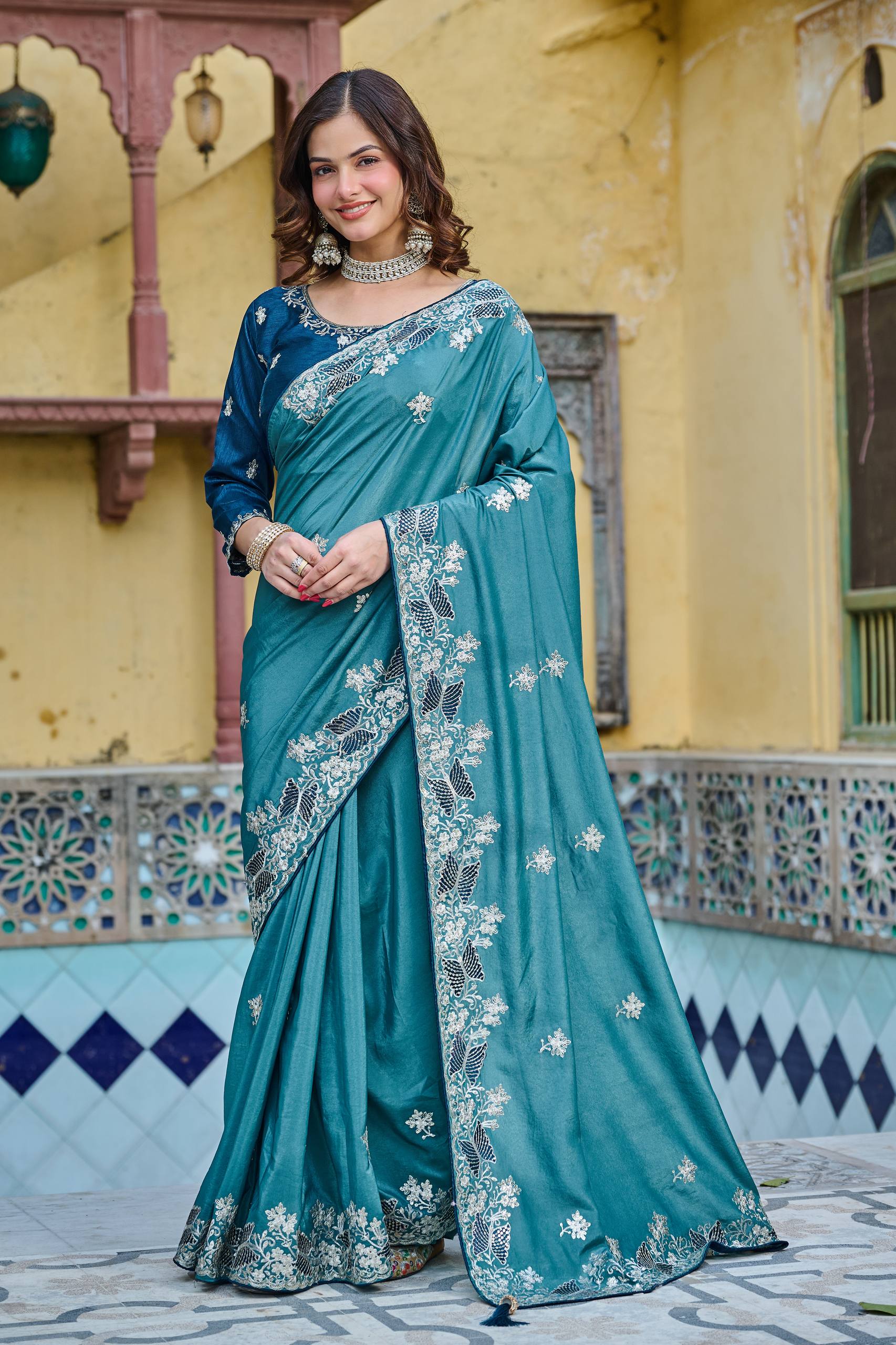 Wedding Saree in Pure HO Silk with Heavy Thread and Sequence Embroidery Work
