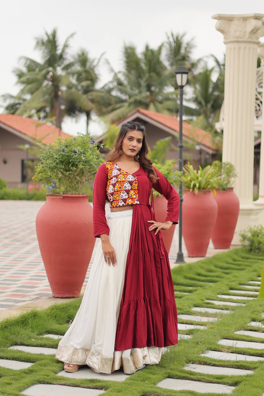 Navratri Special Gamathi Work Cotton Lehenga Choli with Mirror Work and 6 Meter Flair  - Fully Stitched