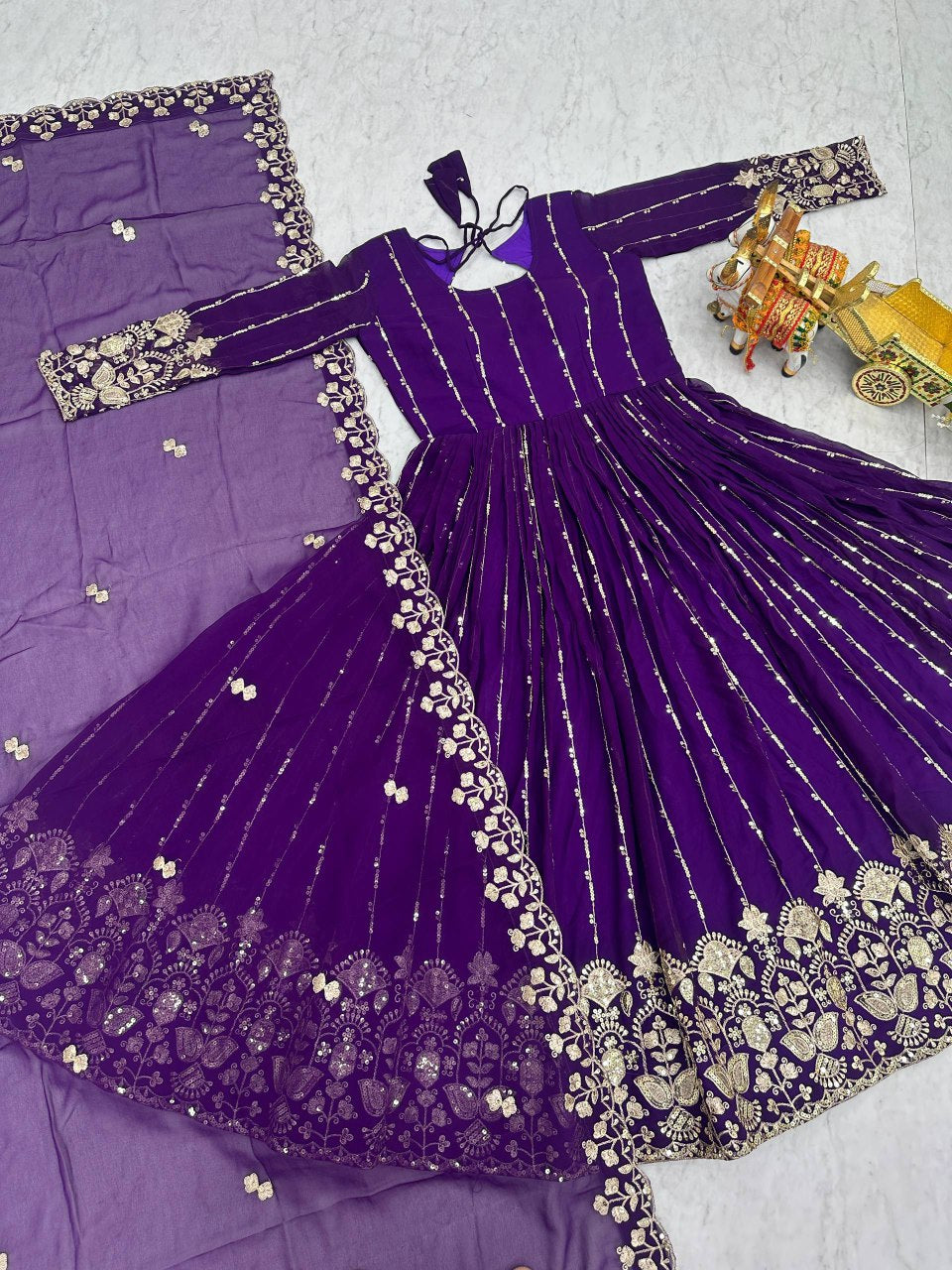 Festival Collection Fox Georgette Long Gown with Heavy 5MM Sequence Embroidery Dupatta - Fully Stitched