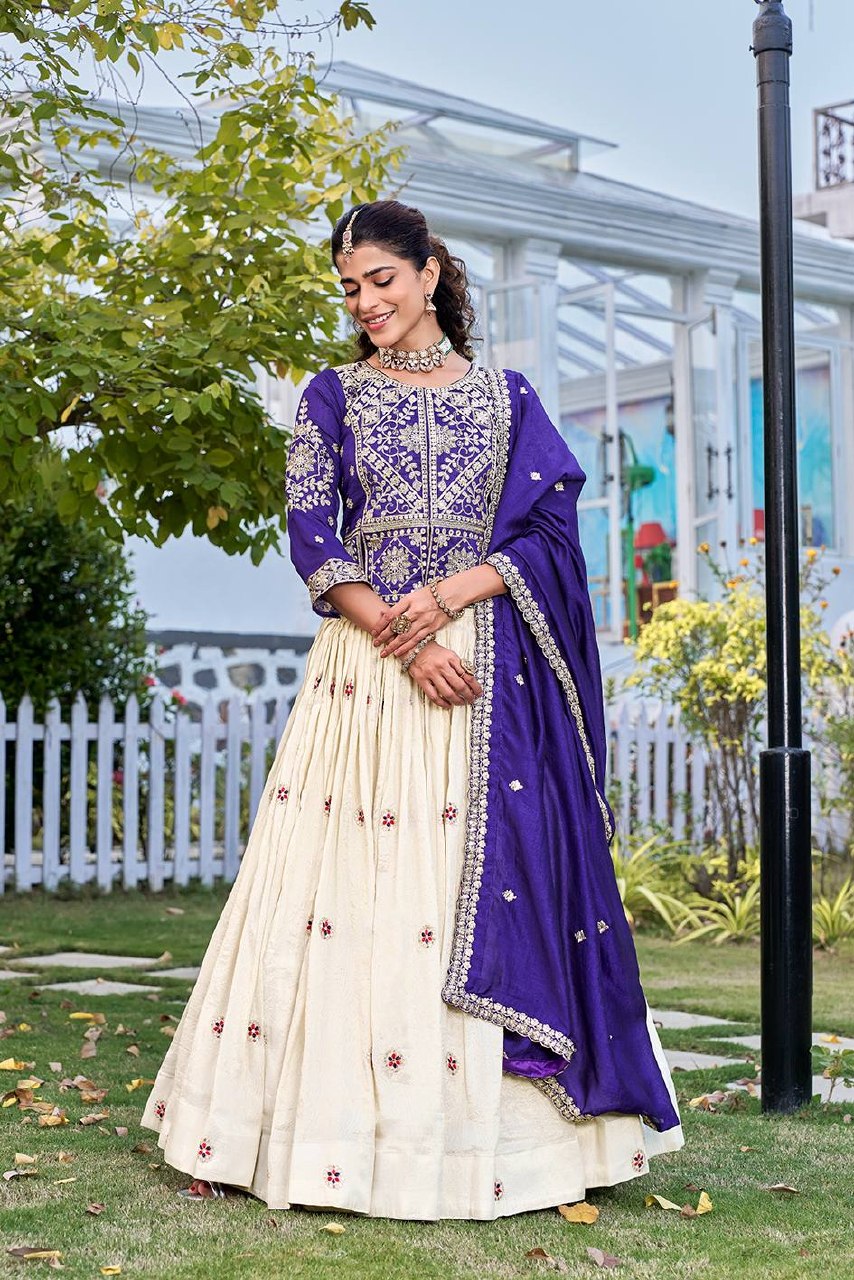 Festival Collection Vichitra and Tissue Silk Lehenga Choli with Heavy Embroidery Work - Fully Stitched
