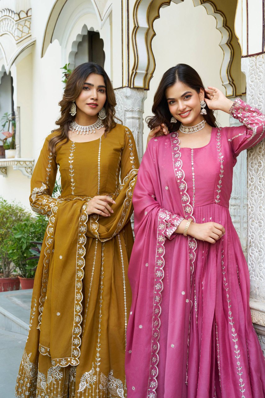 Festival Collection Star Georgette Long Gown with Heavy 7MM Sequence Embroidery Work - Fully Stitched
