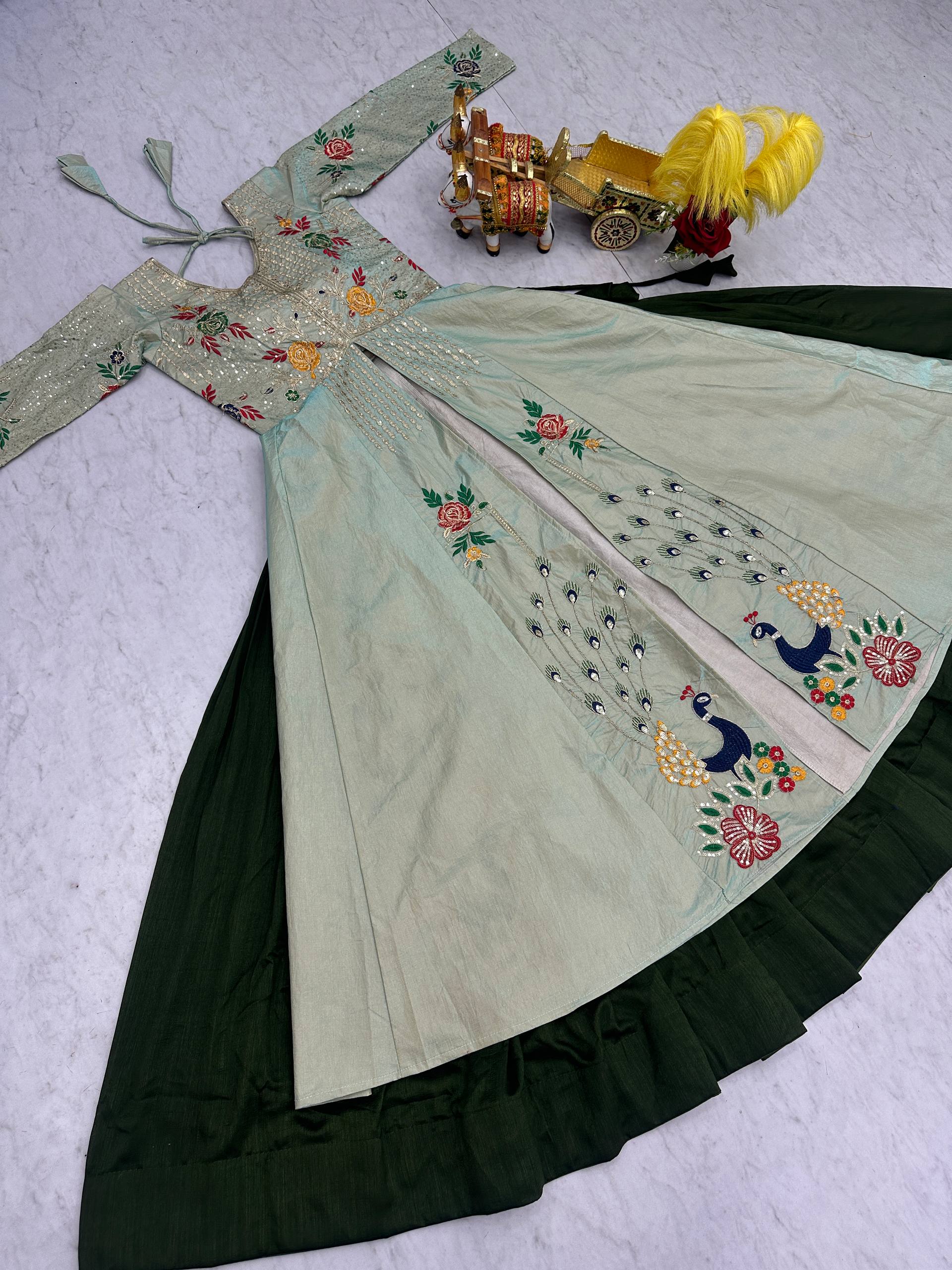 Wedding Collection Satin Silk Lehenga Choli with Embroidery Sequence Work - Fully Stitched