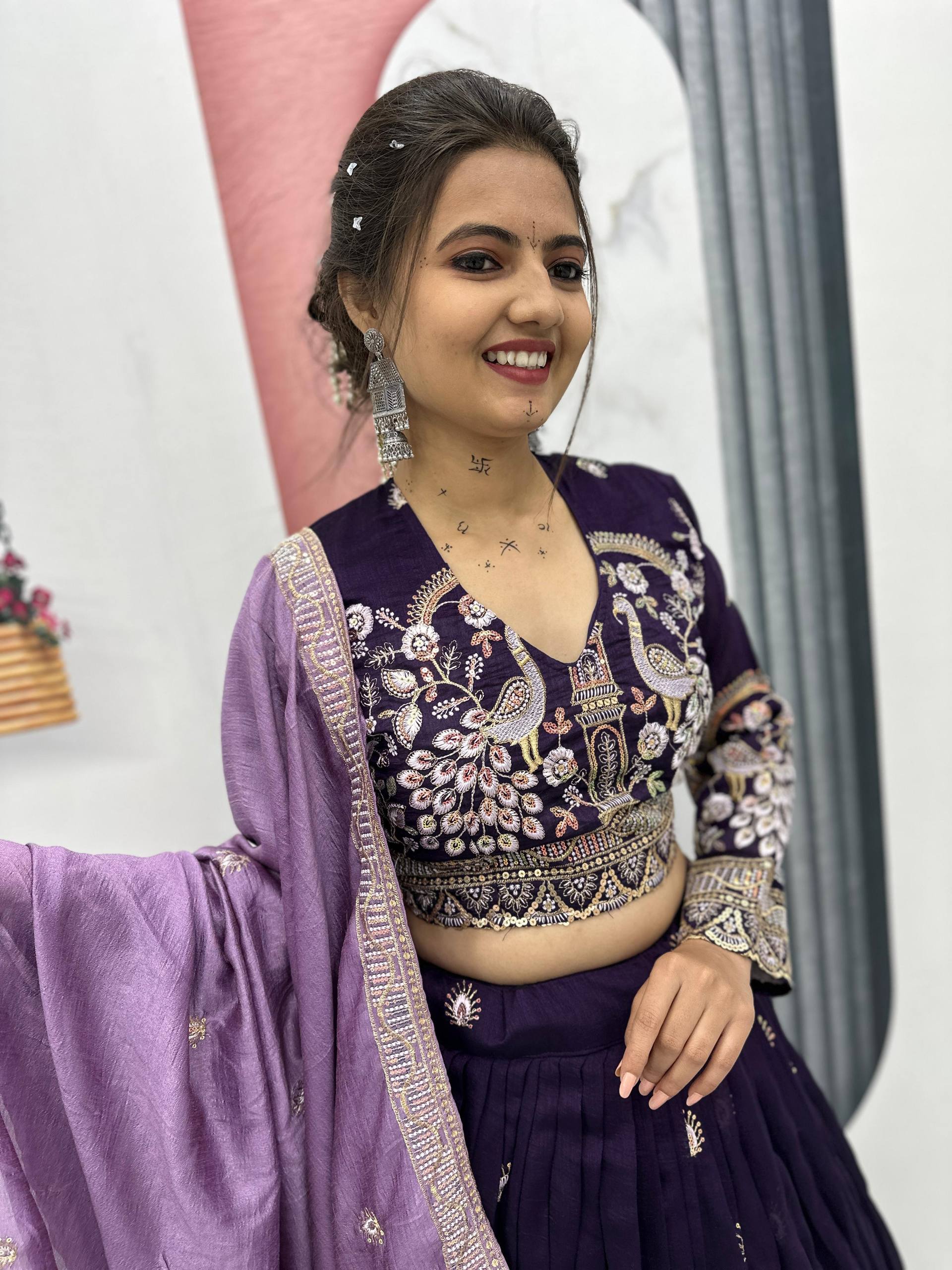 New Festival Vichitra Silk Lehenga Choli with Heavy Embroidery Dupatta - Fully Stitched