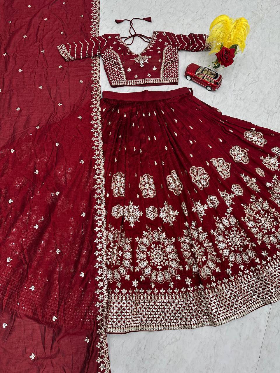 Launching Heavy Pure Vichitra Silk Lehenga Choli with 7 mm Sequence Embroidery - Fully Stitched