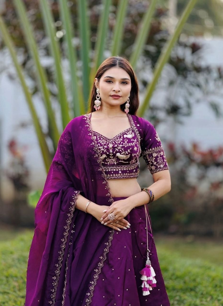 New Festival Chinon Lehenga Choli with Heavy Embroidered Dupatta - Fully Stitched