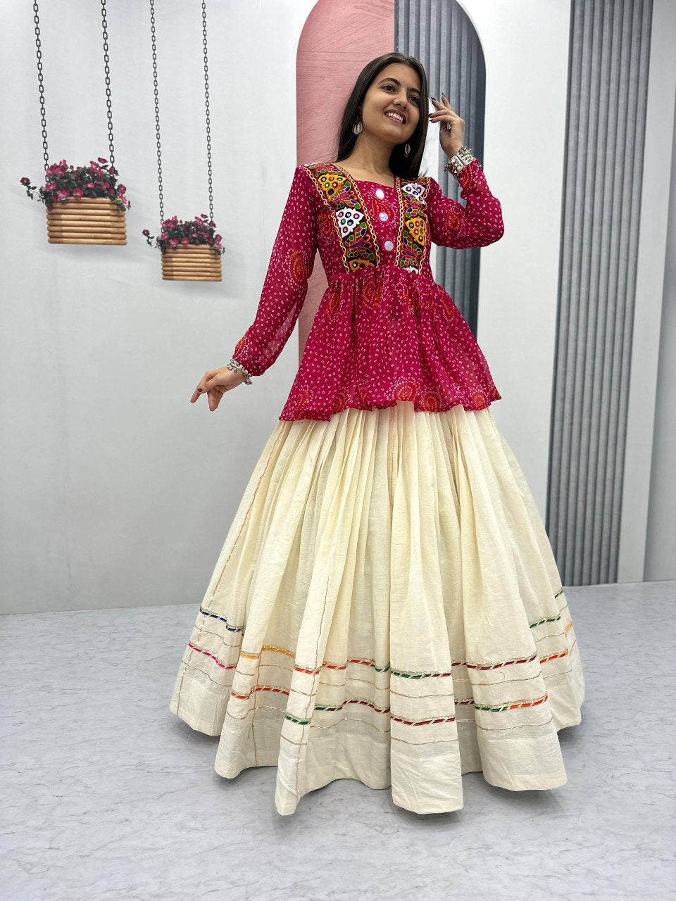 Launching Navratri Special Bandhej Print Lehenga Choli with 6 Meter Big Flair- Fully Stitched