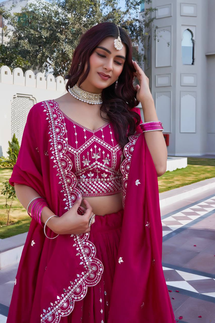 Festival Collection Vichitra Lehenga Choli with Heavy Embroidery Sequence Work - Fully Stitched