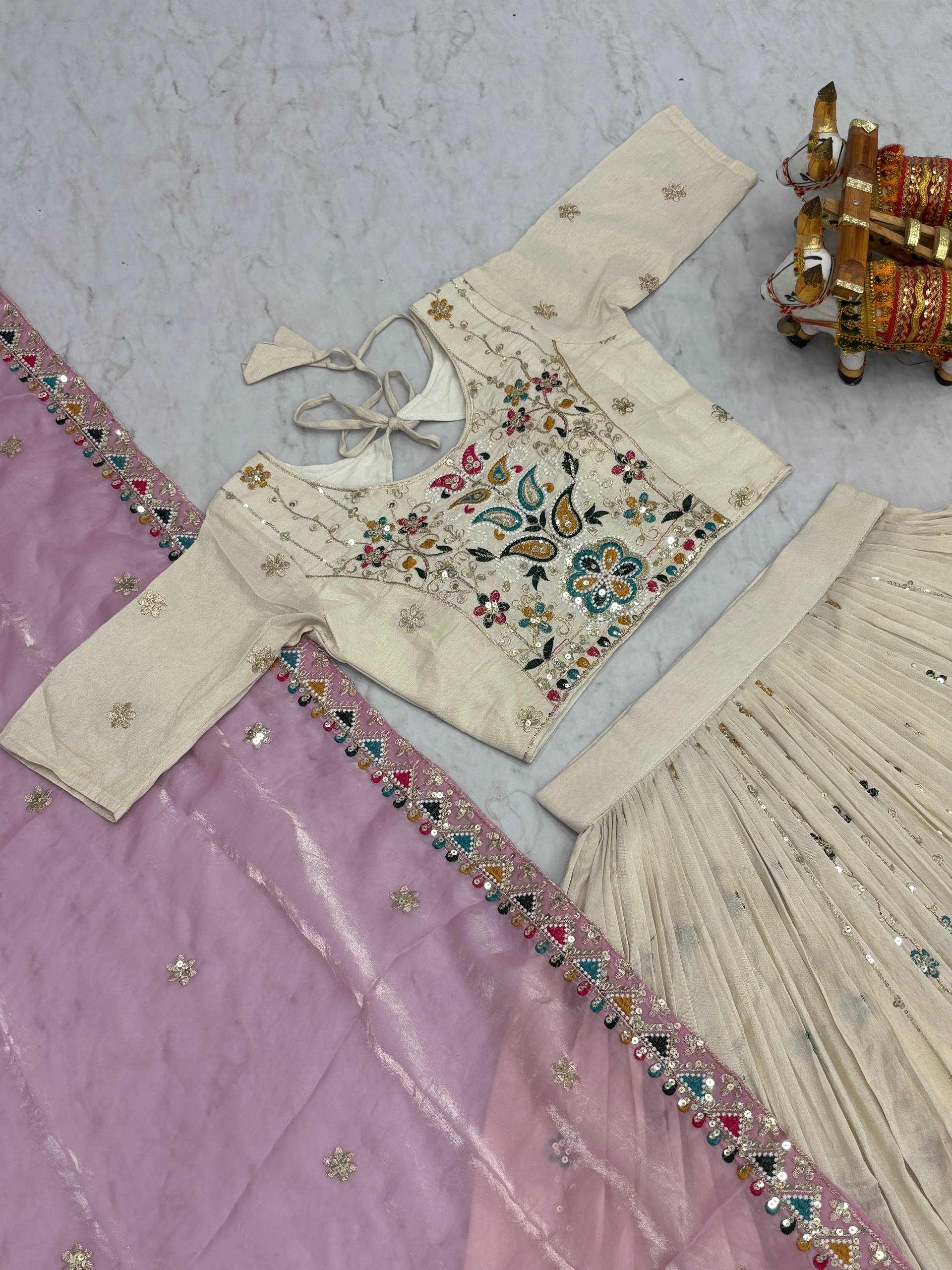 Festival Collection Tissue Silk Lehenga Choli with Heavy Embroidery Sequence Work - Fully Stitched
