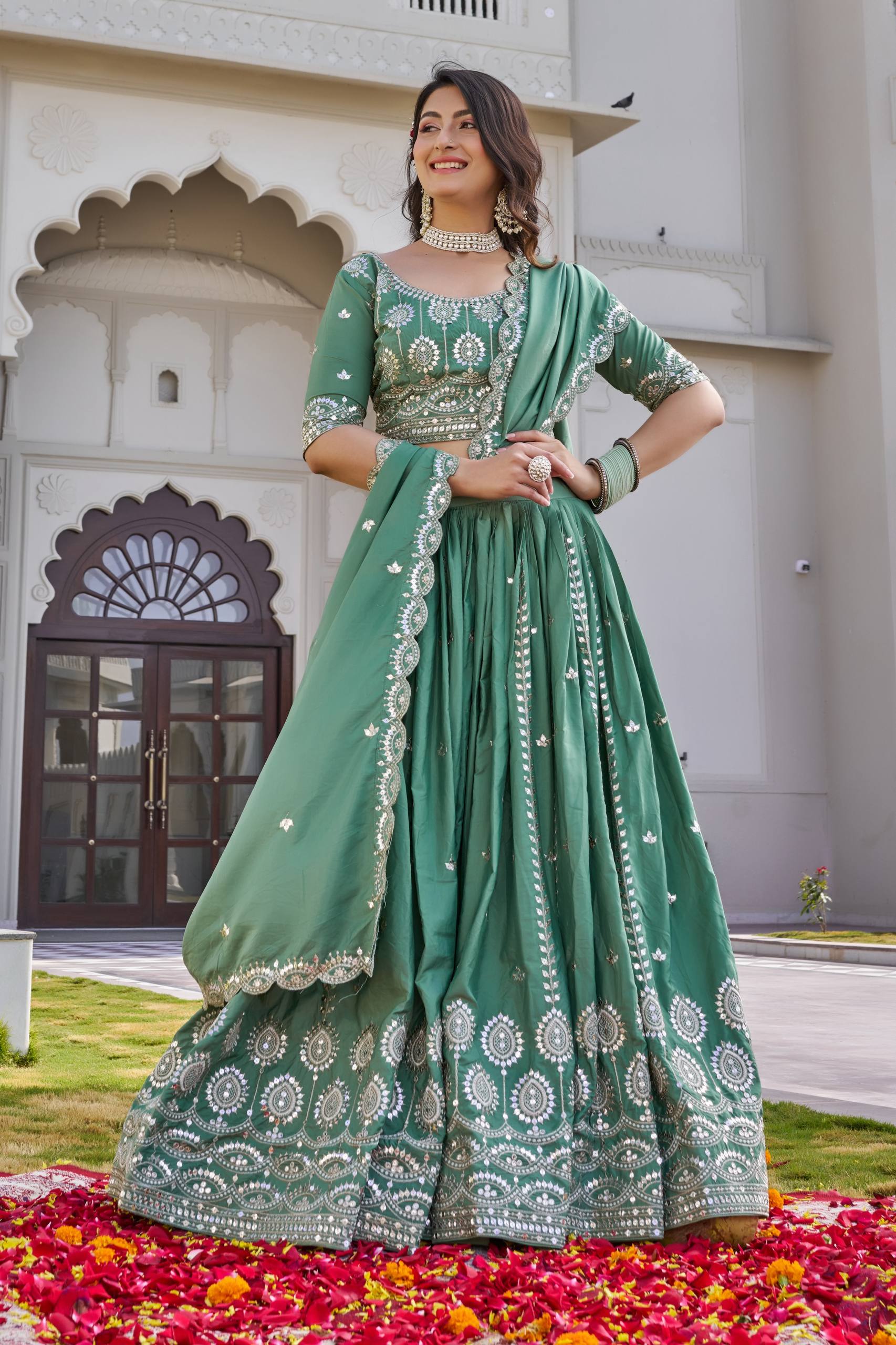 Festival Collection Crepe Silk Lehenga Choli with Heavy Embroidery Sequence Work - Fully Stitched