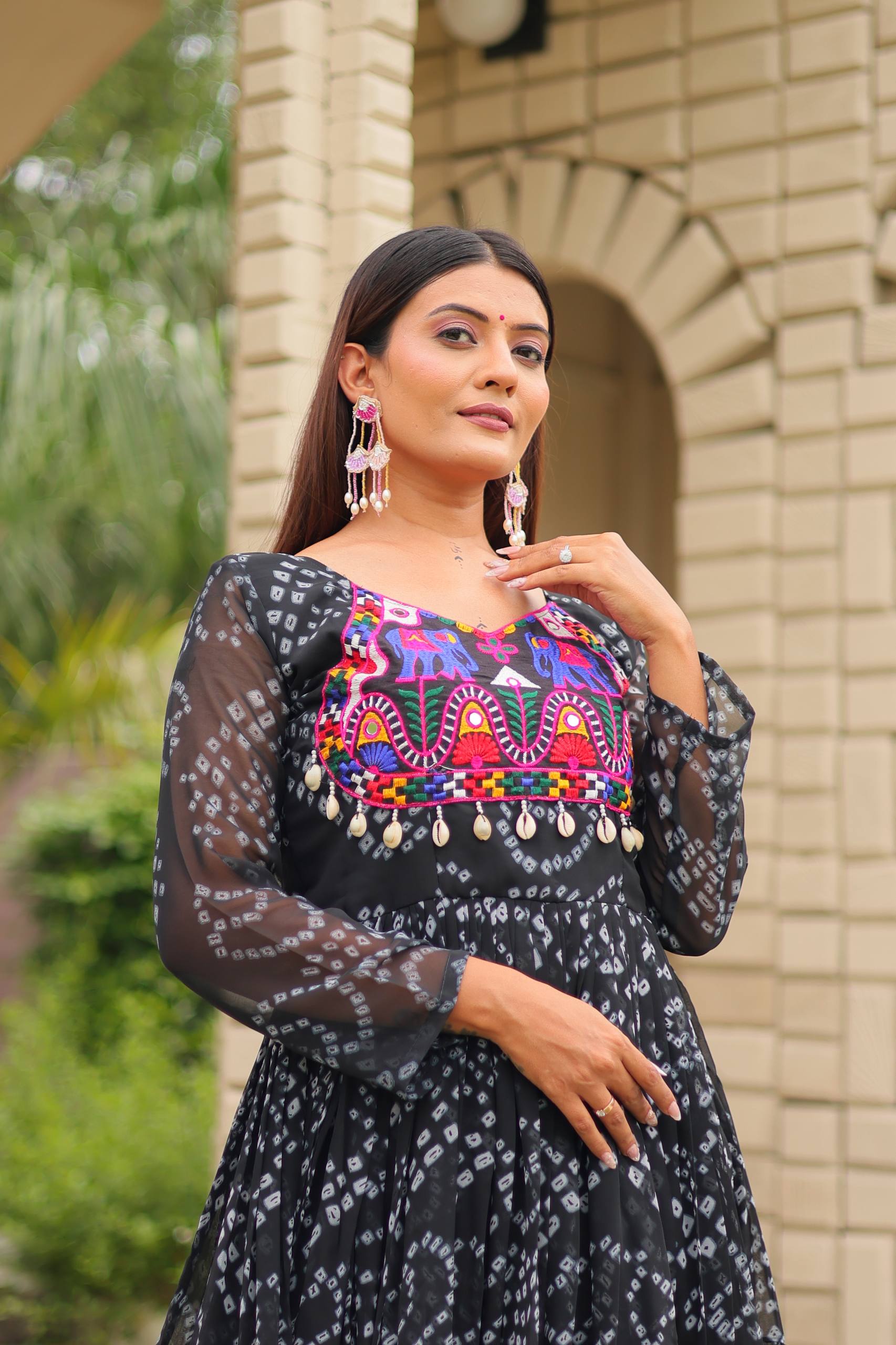 Navratri Special Faux Georgette Gown with Kodi Lace and Real Mirror Work - Fully Stitched
