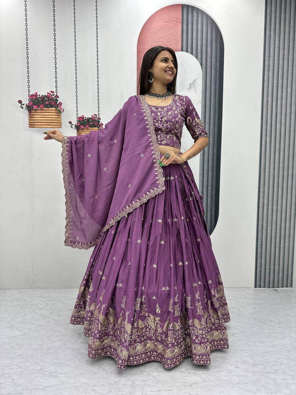 Launching New Festival Chinon Lehenga Choli with Embroidered Dupatta - Fully Stitched